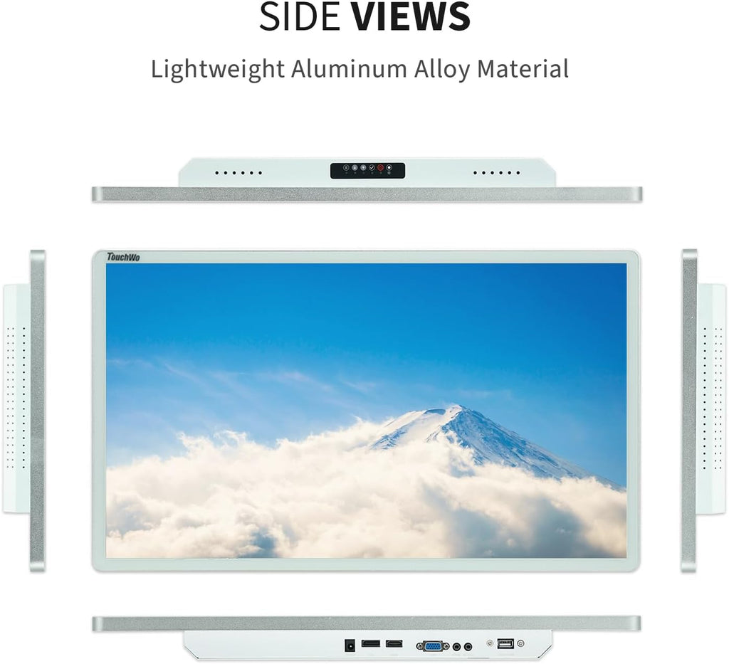 Capacitive Multi-Touch Screen Industrial Monitor, 16:9 Display, Built-in Speakers, USB, VGA, DVI & HD-MI Ports, Digital Signage Displays and Player for Advertising (21.5-Inch White)