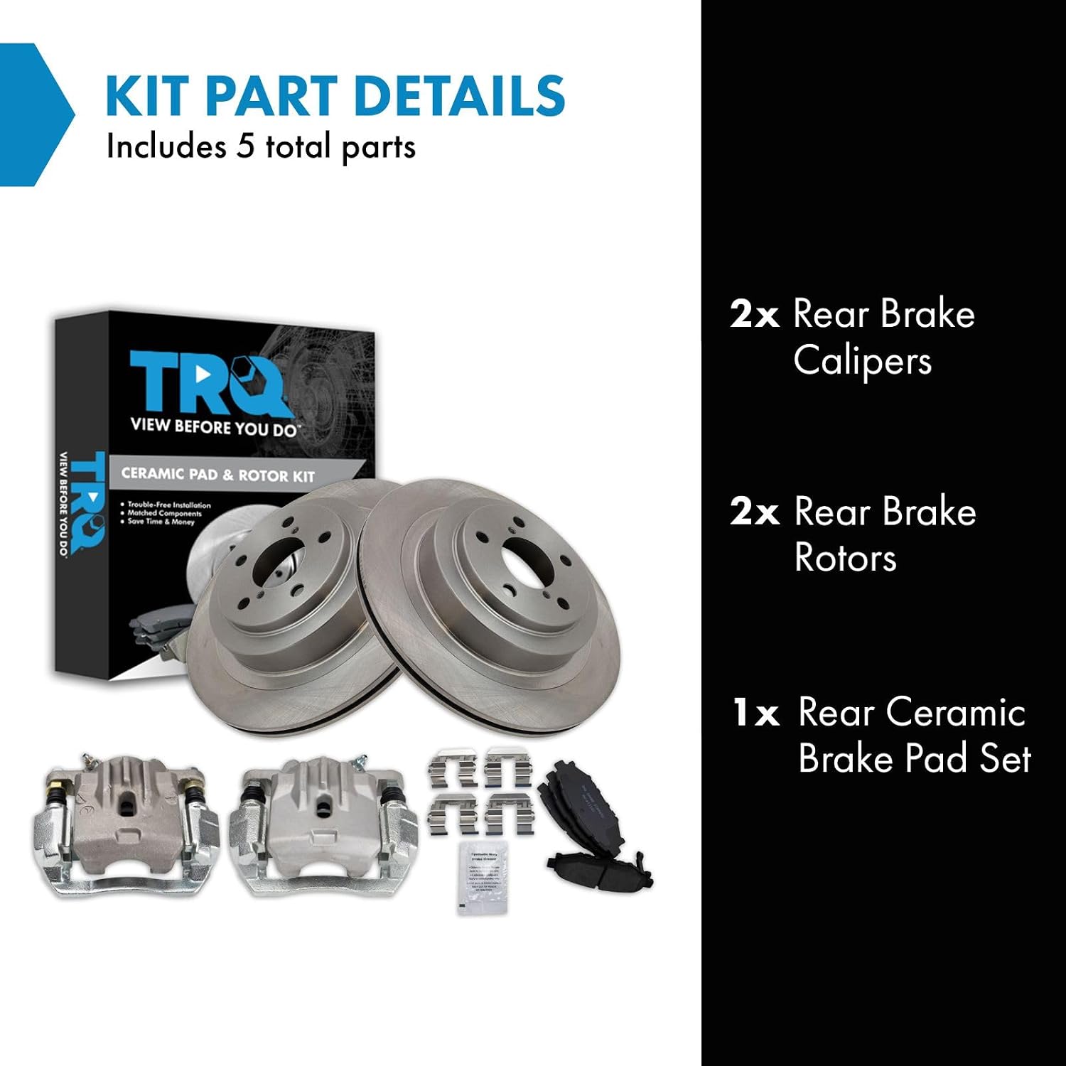 TRQ Rear Brake Pad and Rotor Set Ceramic Rotors Calipers Compatible with 2009 Subaru Legacy 3.0 R