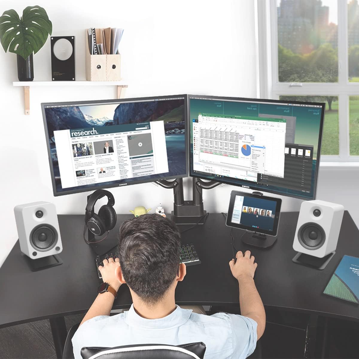 Kanto DMS2000 Dual-Monitor Desktop Mount for 17' - 32' Displays with Gas-Shocks (Black)
