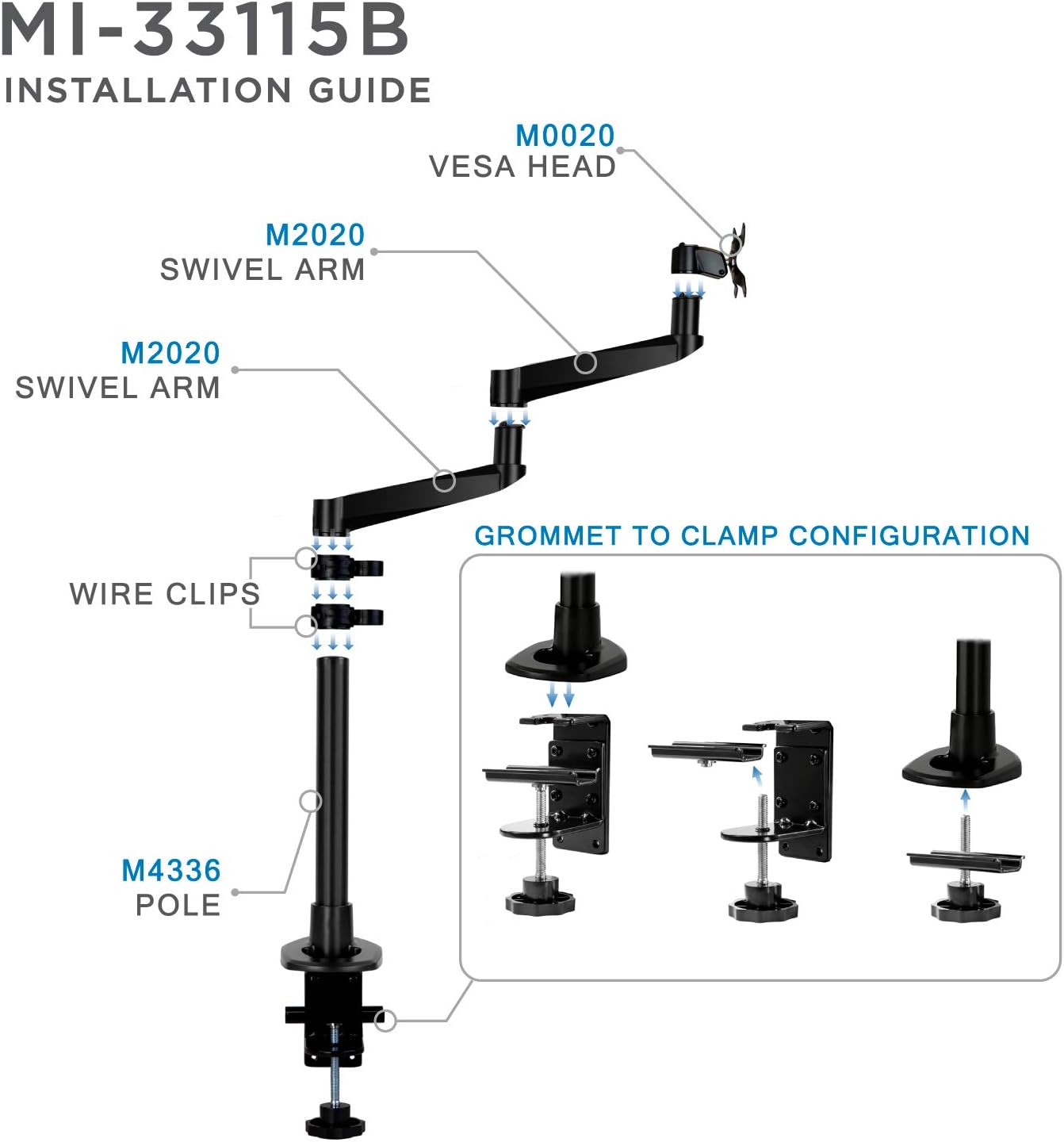 Mount-It! Premium Modular Monitor Desk Mount Arm Stand | Single Tilt Swivel Arm Fits 19 21.5 24 27 32 Inch Computer Screens with 75 100 VESA Patterns | C-Clamp and Grommet Bases | Black