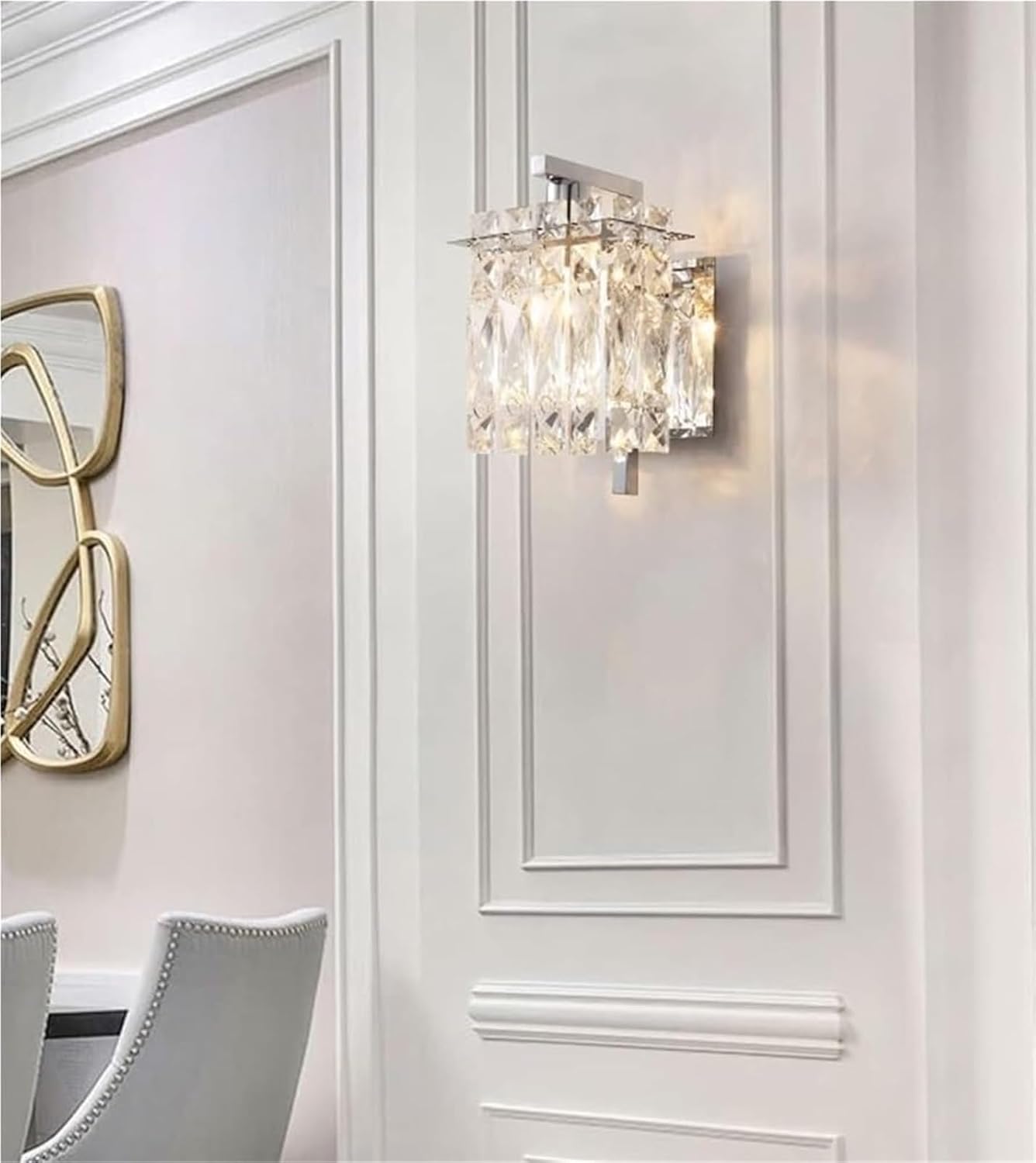 Modern Crystal Wall Sconce E14 Base Wall Lamp Crystal Bathroom Wall Mount Light Home Decoration Over Mirror Lamp Bedroom Wall Lamp for Bedside Living Room Hallway(Gold)(Silver)