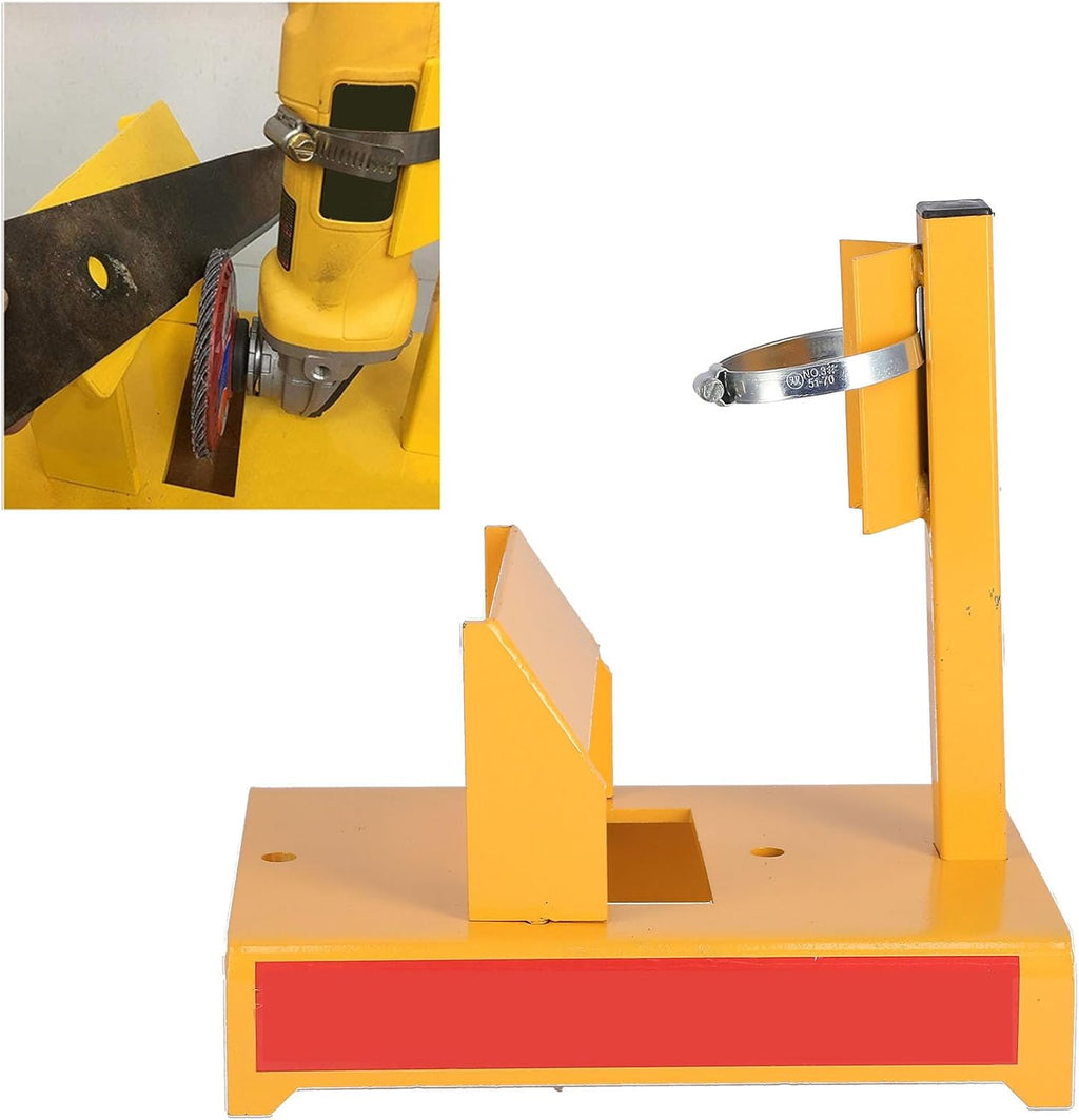 Pilipane Lawn Mower Blade Sharpener Grinder Adjustable Detachable Anti Tool for Lawn Mower Blade Maintenance Yellow Iron Material 30° Angle Sharpening Design