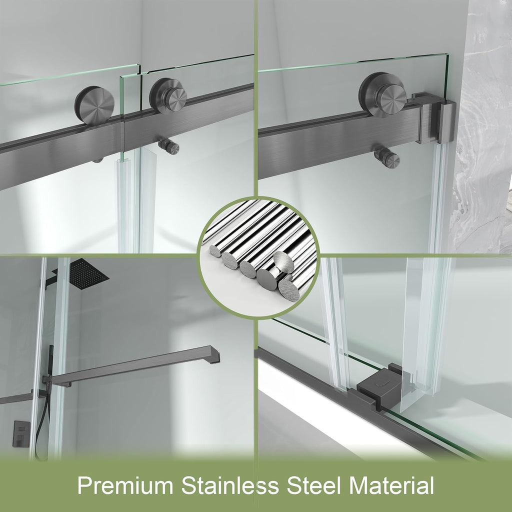 44-49' W x 76' H Frameless Shower Door with 3/8'(10mm) SCCG Tempered, 304 Stainless Hardware Double Sliding Glass Shower Door for Bathroom (Gunmetal)