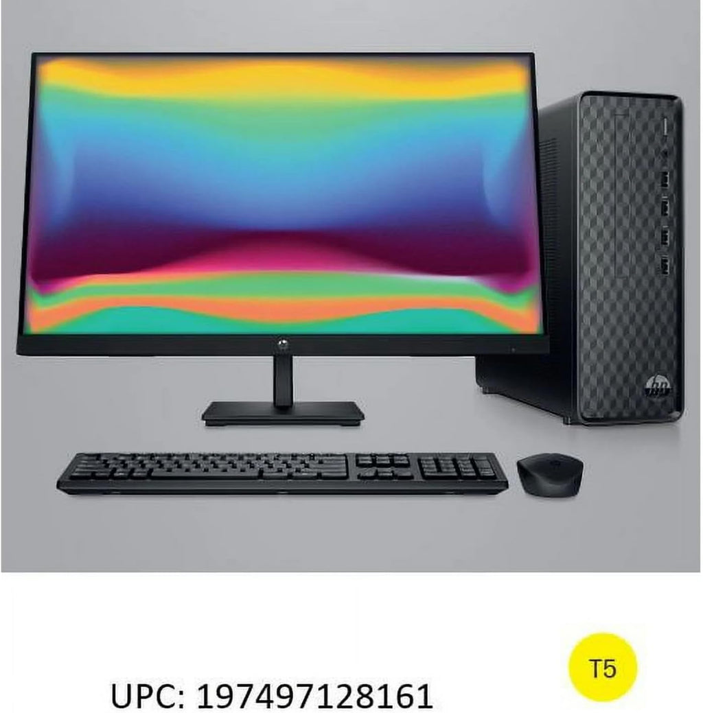 HP 27-inch Monitor, Slim Desktop Bundle, Intel Core i3-12100, 8GB RAM, 512GB SSD, Windows 11, Wireless Keyboard and Mouse, Full HD Display, Home and Office PC Setup