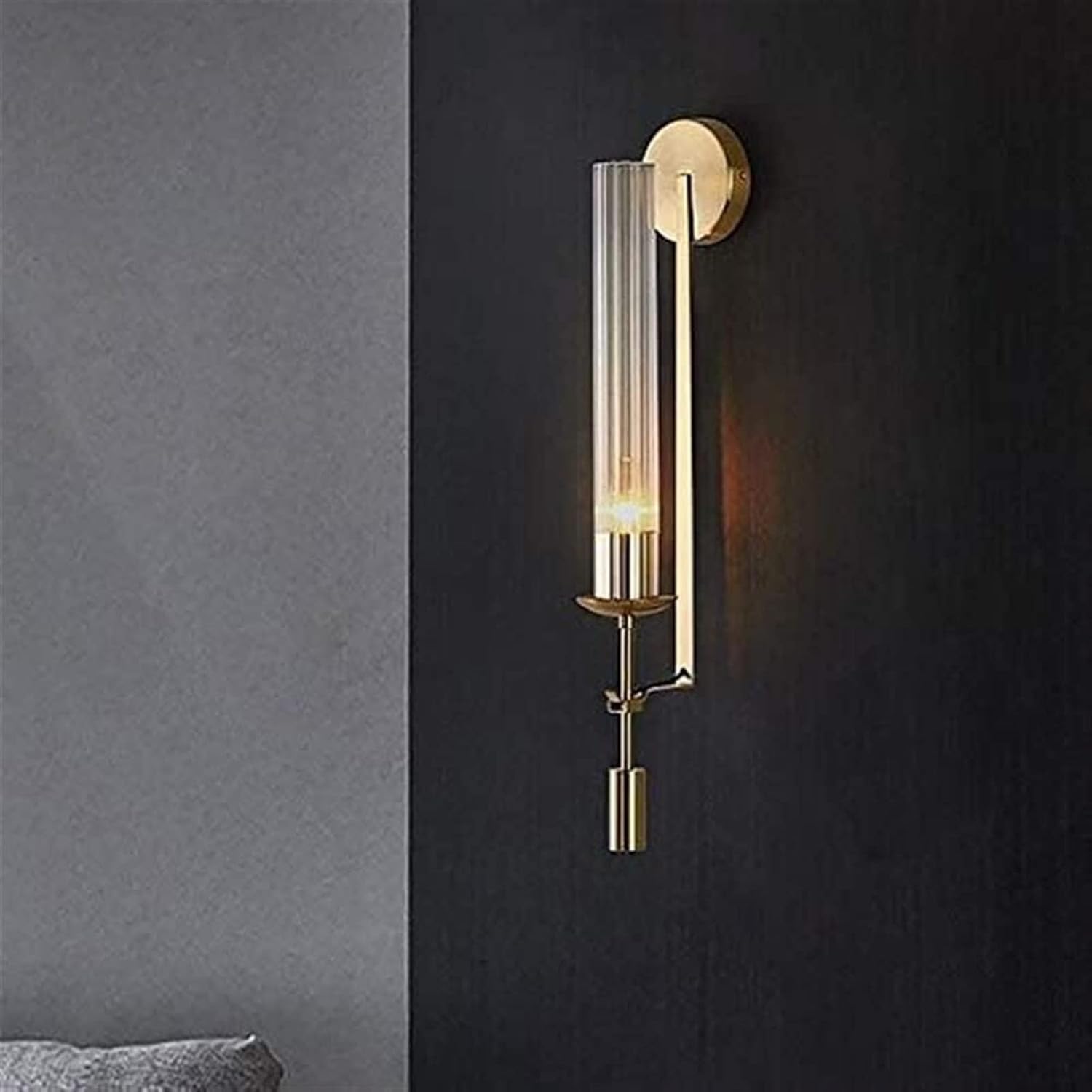 Modern 1 Bulb Gold Wall Sconce Creative LED Wall Lamp Tubular Clear Glass Wall Lighting Fixture for Bathroom Bedroom Living Room Corridor Hotel
