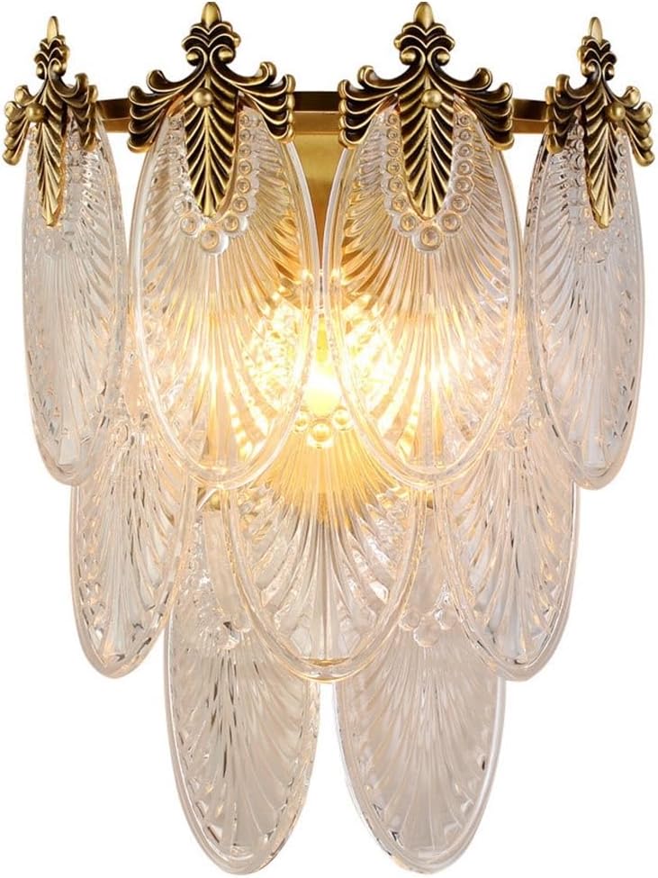 Leaf Shape Wall Sconce 3 Layers Clear Clear Glass Wall Light Modern Bathroom Vanity Lighting Fixtures Gold Metal Wall Lamp for Bedside Bedroom Hall House Hallway Restaurant