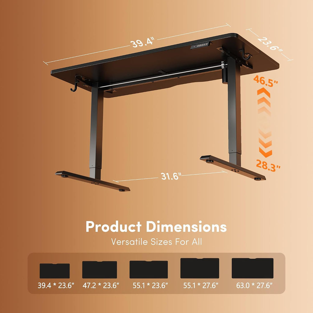 FEZIBO 40 x 24 Inchs Electric Standing Desk, Height Adjustable, Sit Stand Up, Computer Office Desk with Splice Board, Black Frame/Black Top