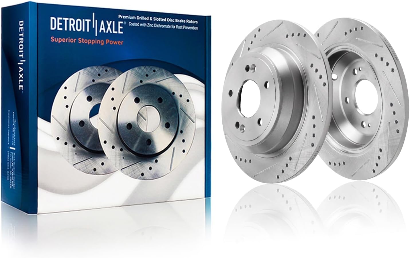 Detroit Axle - 6pc Rear Brake Kit for 2010-2017 Hyundai Genesis Kia K900 Genesis G80, Drilled Slotted Disc Brake Rotors Ceramic Brakes Pads 2011 2012 2013 2014 2015 2016 Replacement: 12.36' inch Rotor