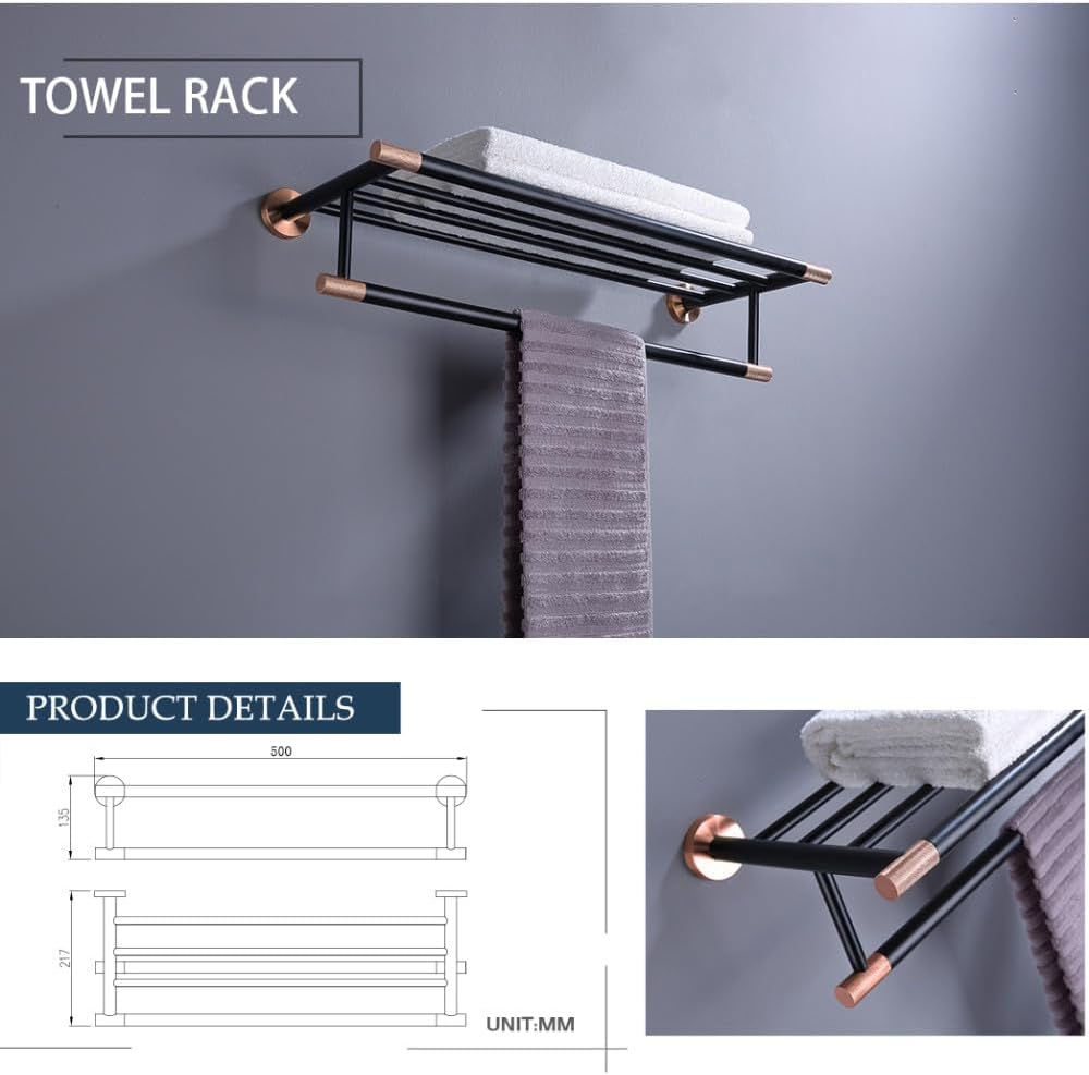 Rose Gold and Black Bathroom Accessories Hardware Towel Bar Rail Rack Toilet Paper Holder Towel Robe Hook Soap Dish Toilet Brush,Towel Rack