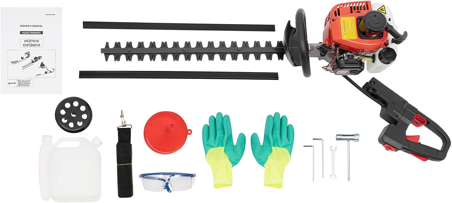Gas Hedge Trimmer,22.5CC Dual Sided Blade Hedge Trimmer,Handheld,Lightweight,with Shock Absorbers Inside Glasses & Gloves, Recoil Gasoline Hedge Trimmer for Gardening Modeling, Greening Pruning