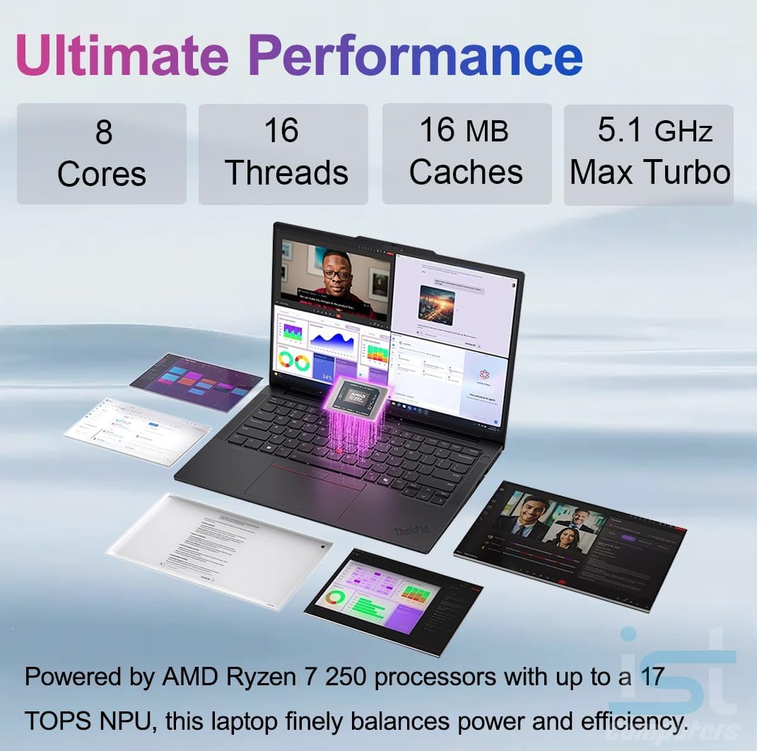 Lenovo ThinkPad E14 Gen 7 Business AI PC Laptop (14' FHD+, AMD Ryzen 7 250 (> Intel Ultra 7 155U), 16GB DDR5 RAM, 512GB SSD), Backlit KB, Fingerprint, 5MP Webcam, Ethernet, Wi-Fi, Win 11 Pro, 2026