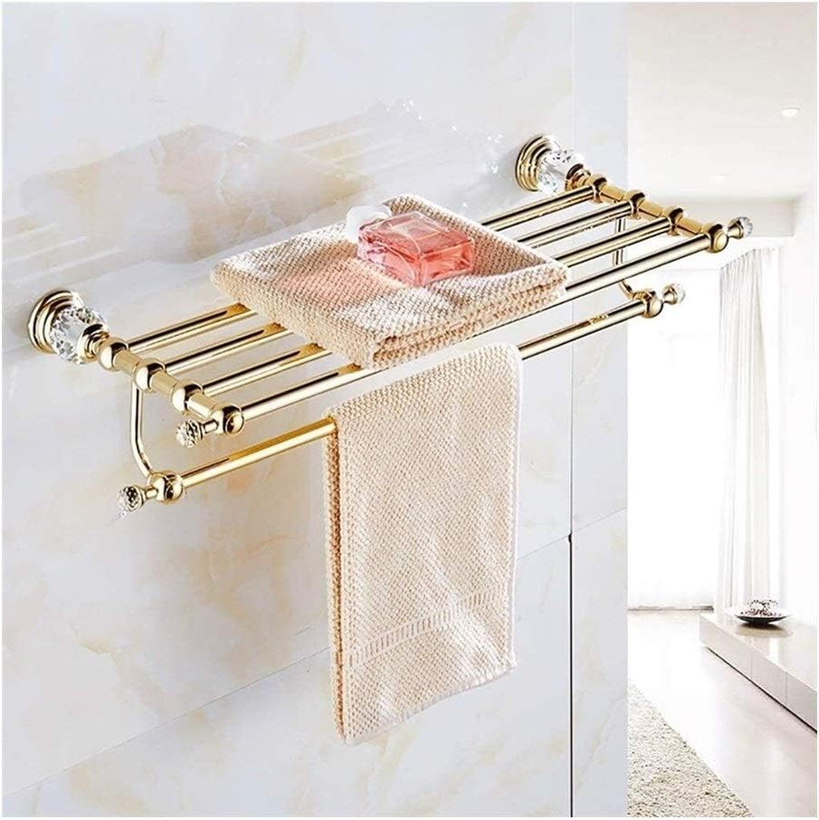 ZWJ-Towel Rack Europe of Double Crystal Towel Rack, Wall Shelf Bathroom with A Single Towel Rail, Round Base and Mount The Gold Rust Bath Towel Rack Bar Holder (Size : 50cm)