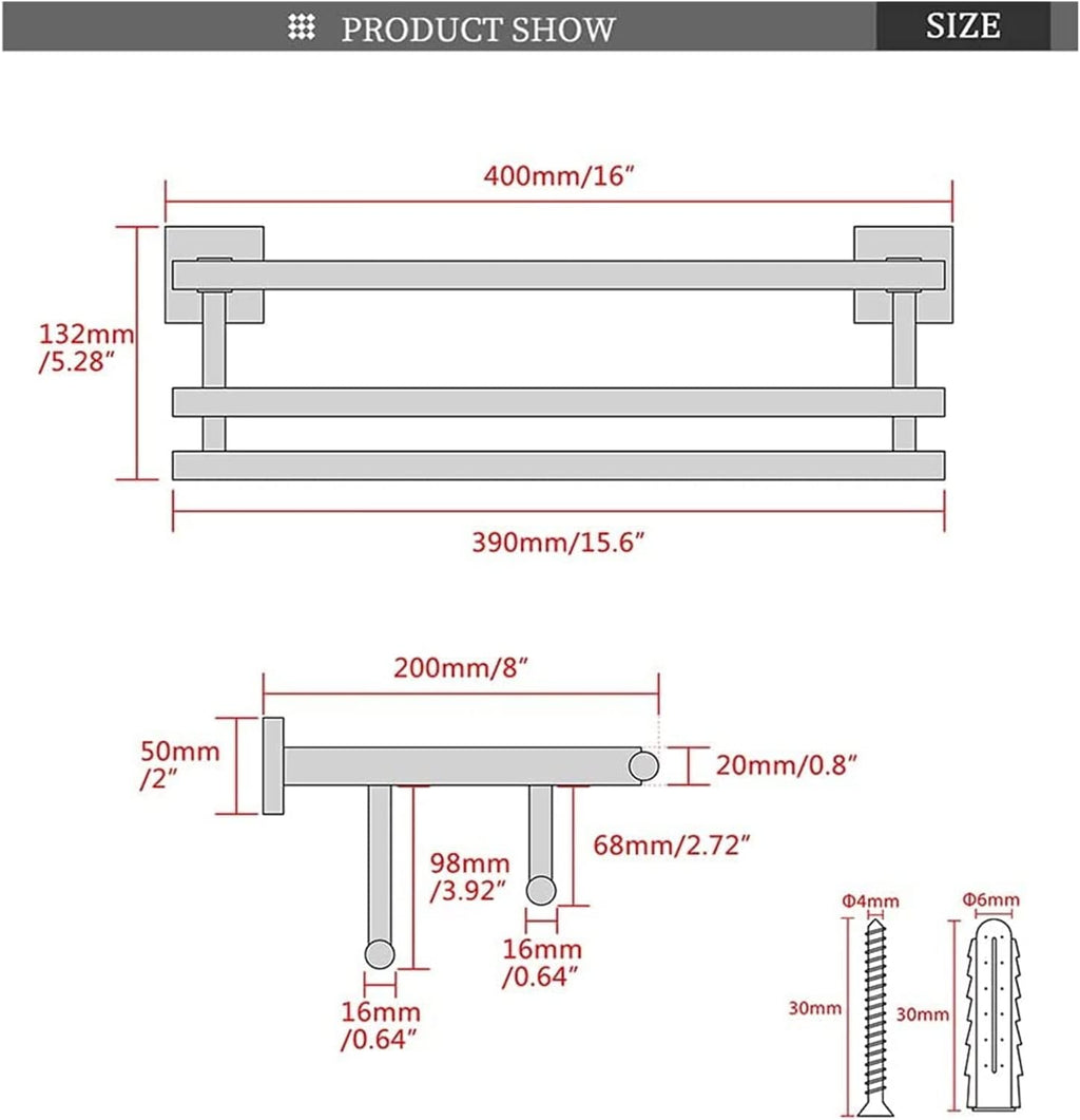 Towel Rail Bathroom Wall Mounted Towel Holder,Double Towel Holder with 2 Bars Bathroom Shelf,Brushed Bathroom,Wall Mounted Hanger Storage/Gold/A, Grey Wolf (Matte Black Grey Wolf)