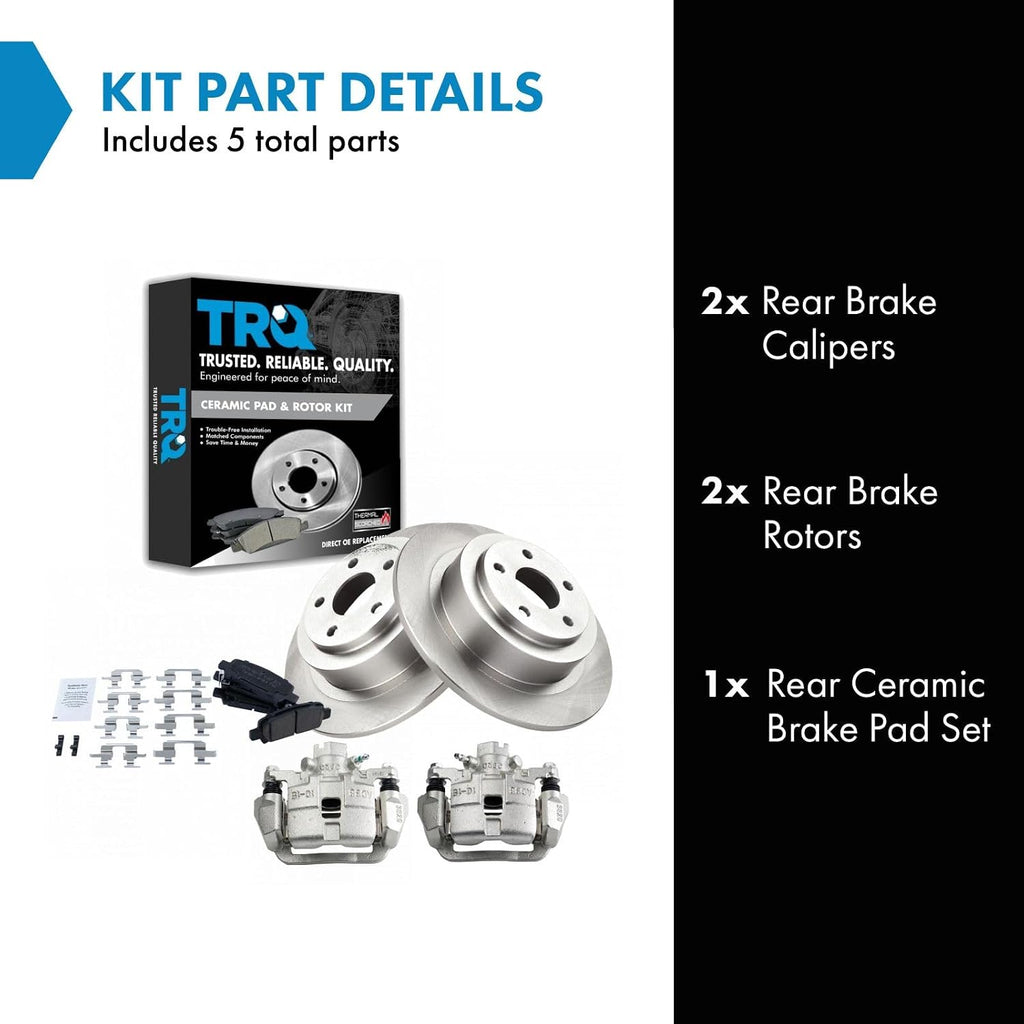 TRQ Rear Ceramic Brake Pad and Rotor Set Compatible with 2000-04 Subaru Outback H4 2.5L 2001-04 Outback H6 3.0L DOHC 2003-06 Baja