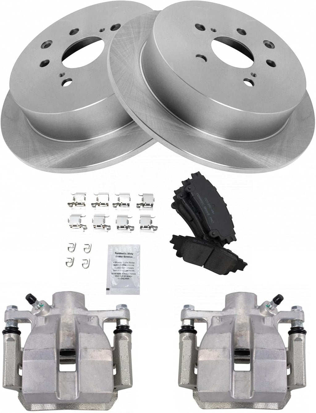 TRQ Rear Brake Pad and Rotor Set Ceramic Rotors Calipers Compatible with 2010-2015 Lexus RX350 2012-2015 RX450h 2014-2018 Toyota Highlander 2011-2018 Sienna