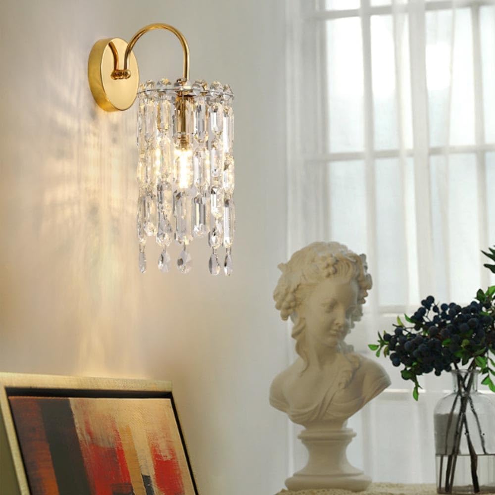 Hardwired Gold Wall Sconce Lighting Vintage Crystal Wall Light Fixture Bathroom Vanity Lights Indoor E14 Base Wall Mounted Lamp for Bedroom Living Room Bedside Restaurant