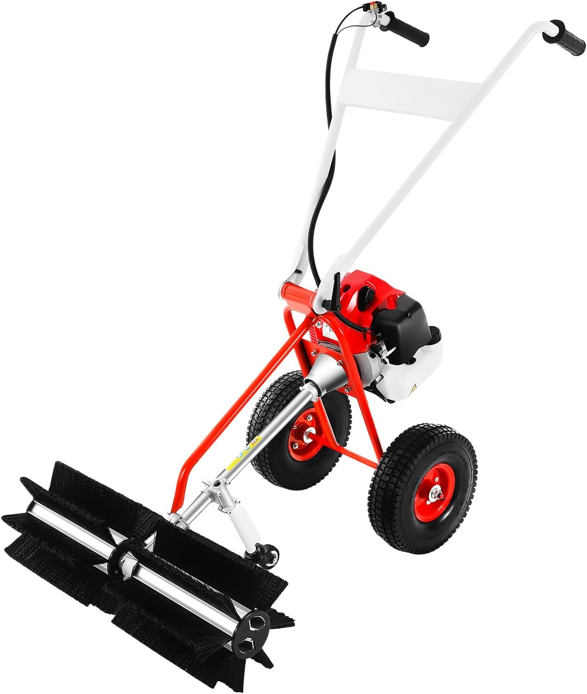1.7HP Gas Power Broom Sweeper, 43CC 2 Stroke Walk Behind Hand Snow Sweeper, Portable Artificial Grass Brush Handheld Turf Lawn Sweeper Device, 8500RPM, for Garden Lawn Yard