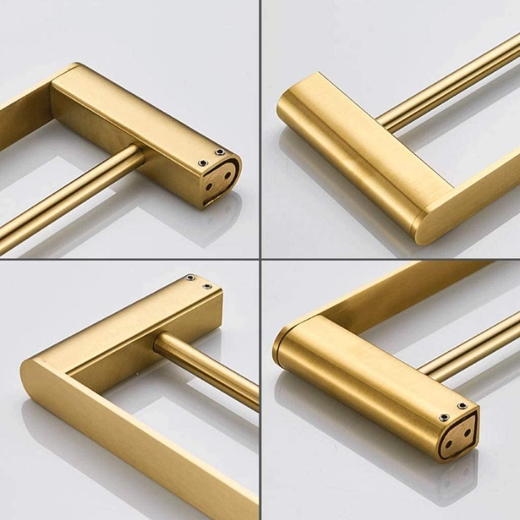 Stainless Steel Towel Rack Multifunctional，Double Towel Holder Bathroom Kitchen with Hook，Space Saving and Easy to Install，Gold, 60cm