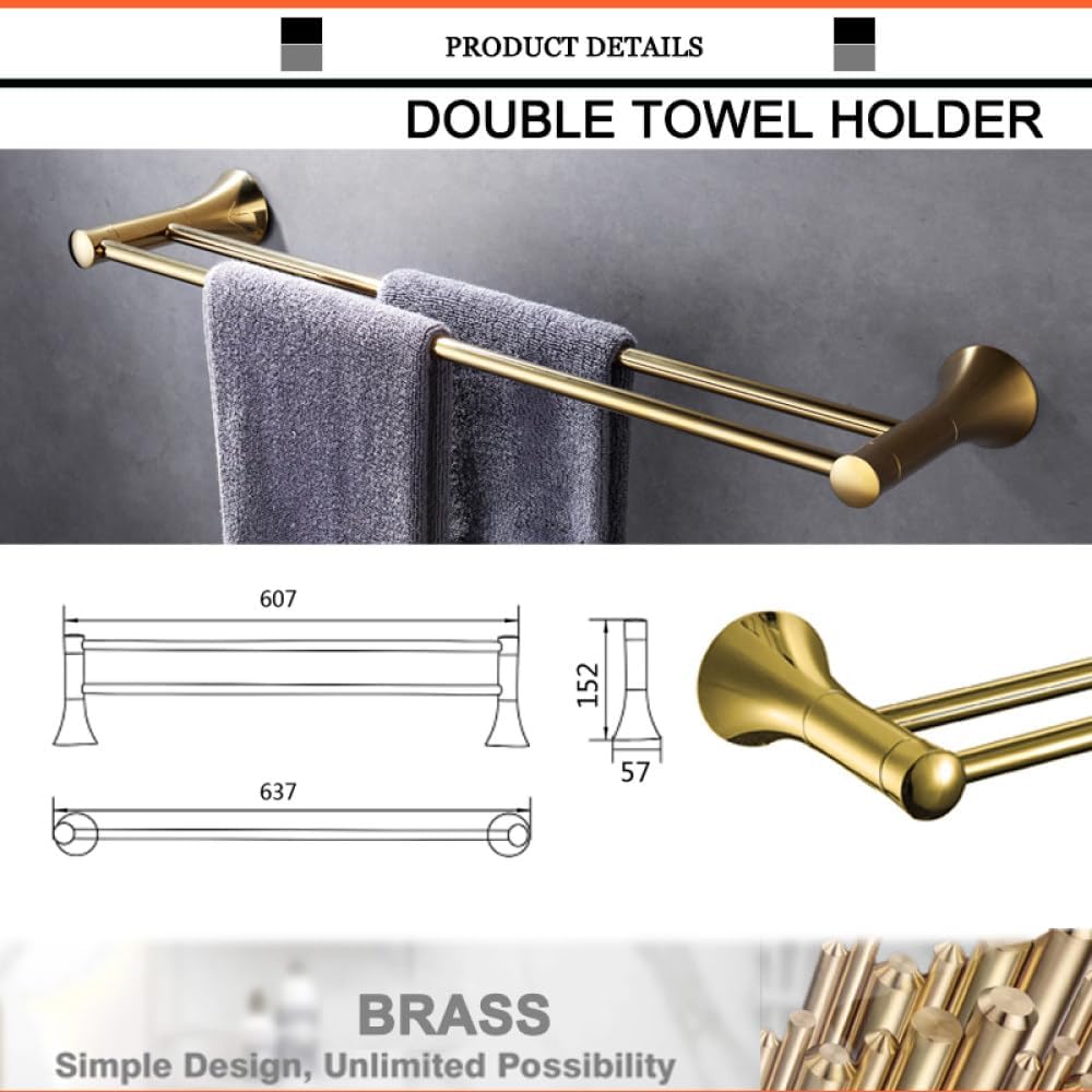 Bathroom Accessories Brass Gold Paper Holder Towel Ring Bar Glass Double Cup Dish Holder Restroom Fixtures,Double Towel Bar