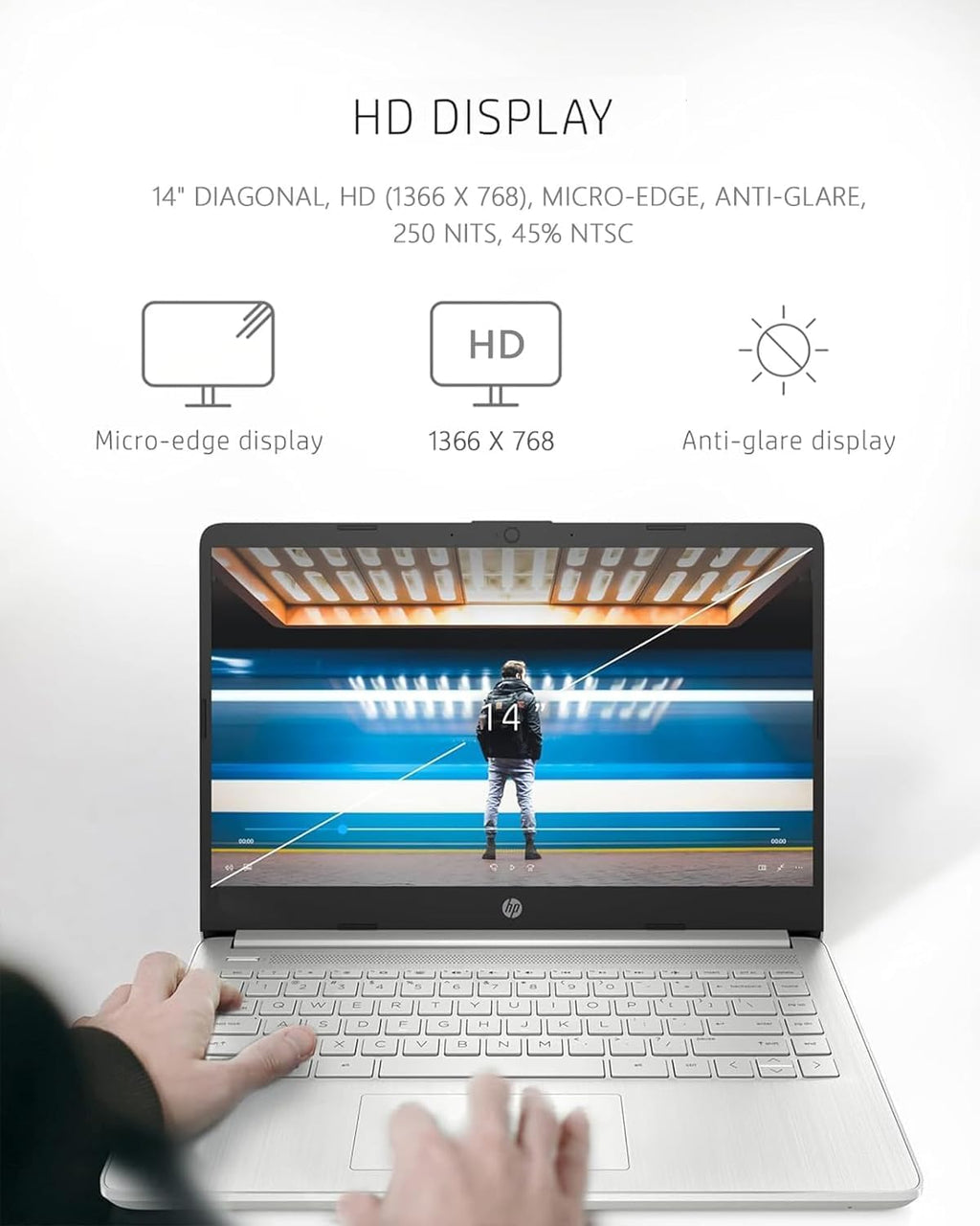 HP 14' HD Laptop, AMD Ryzen 5 5500U Hexa-Core Processor, 16GB RAM 512GB PCIe SSD, Bluetooth, Webcam, WiFi, SD Media Card Reader, Windows 11 Home, Natural Silver
