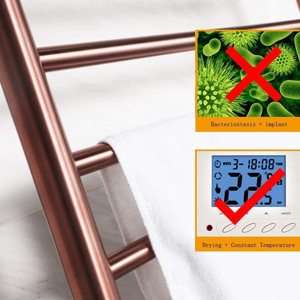 Wall-Mounted Electric Towel Radiator, Energy Saving Towel Warmer and Drying Towel Rack, 10 Bars, Small Stainless Steel Mirror Heated Towel Rack for Bathroom Interest,Aa-Rose Gold