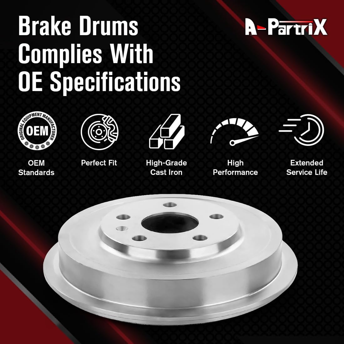 2Pcs Brake Drum Rear Automotive Replacement Brakes Kit fits Ford EcoSport 2.0L 2004-2012, fits Fiesta 1.6L 2005-2009, fits Focus 2.0L 2000-2008, fits Focus 2.3L 2003-2007