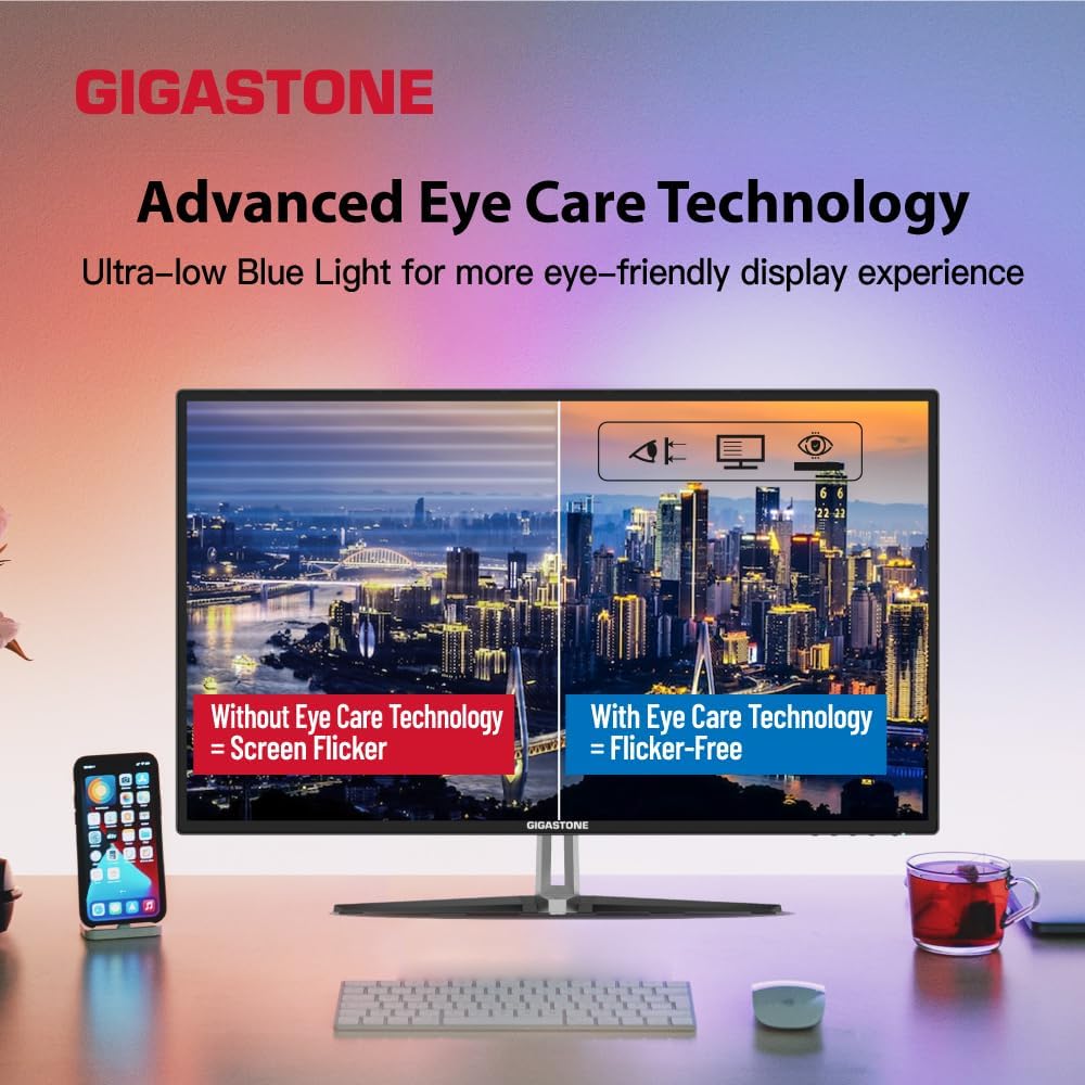 Gigastone 32 inch IPS LED Back Light Monitor 75Hz FHD 1920 x 1080, 178° Wide View Frameless Computer Monitor 5ms, Eye Care Technology, Ergonomic Tilt VESA Mount, HDMI VGA
