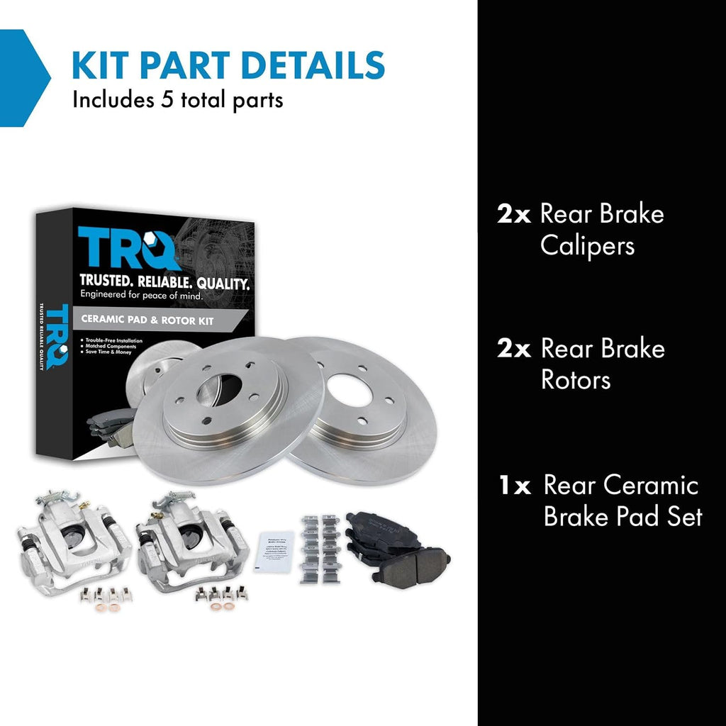 TRQ Rear Brake Pad and Rotor Set Caliper Ceramic Solid Compatible with 2012-2016 Chrysler Town & Country 2012-2016 Dodge Grand Caravan 2012-2015 Ram C/V 2013-2014 Volkswagen Routan