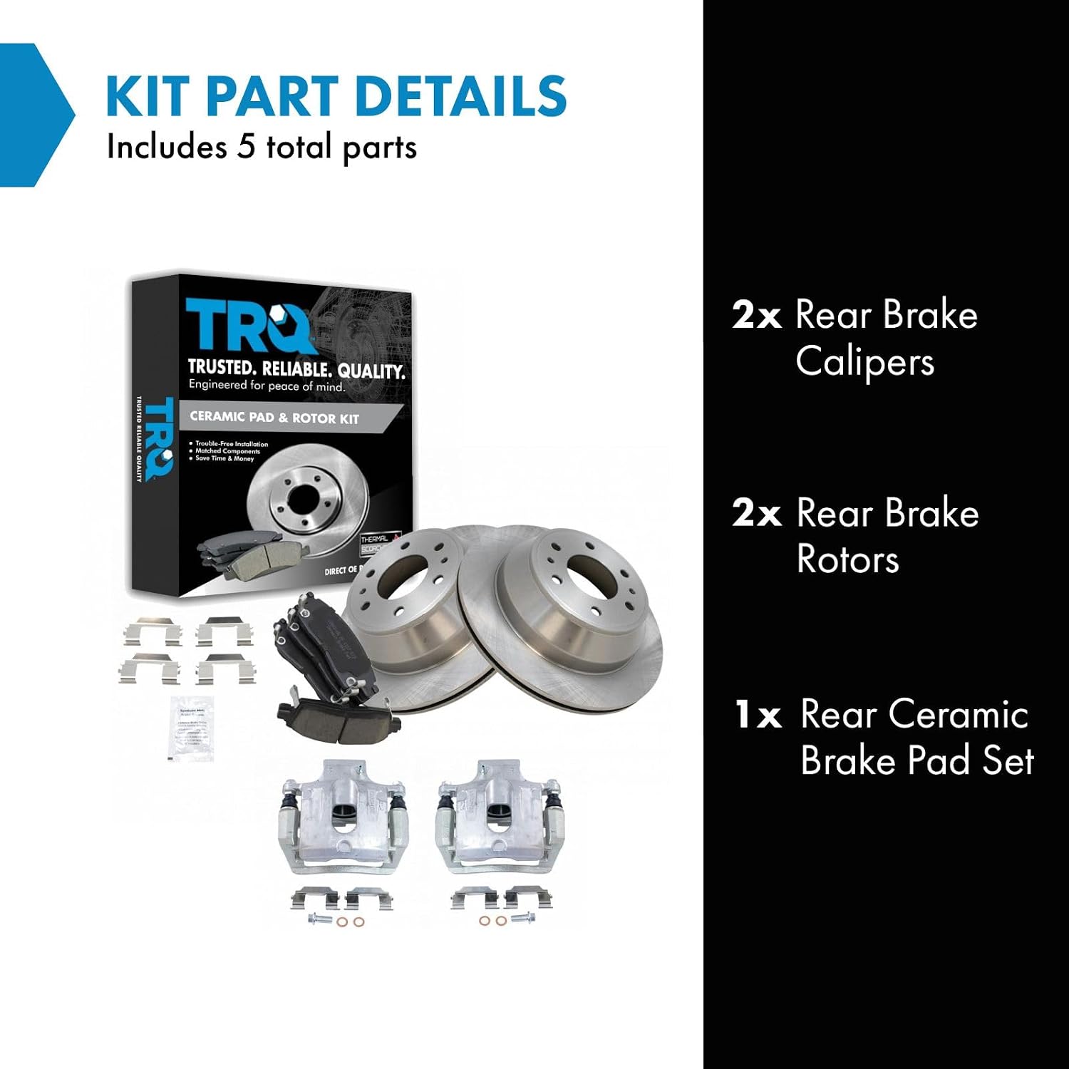 TRQ Rear Brake Pad and Rotor Set Ceramic Calipers Compatible with 2002-2009 Chevrolet Trailblazer GMC Envoy XL XUV 2002-2006 EXT 2004-2006 SSR 2004-2007 Buick Rainier 2002-2004 Oldsmobile Bravada