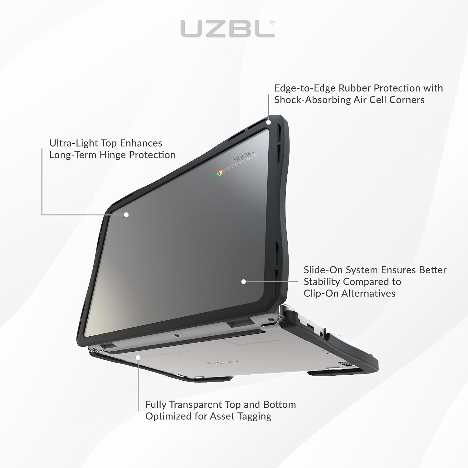 UZBL Air Hard Shell Case for HP Chromebook Fortis Flip G1i, Clear, Student-Proof K-12 Protective Clear Cover (30-Pack)