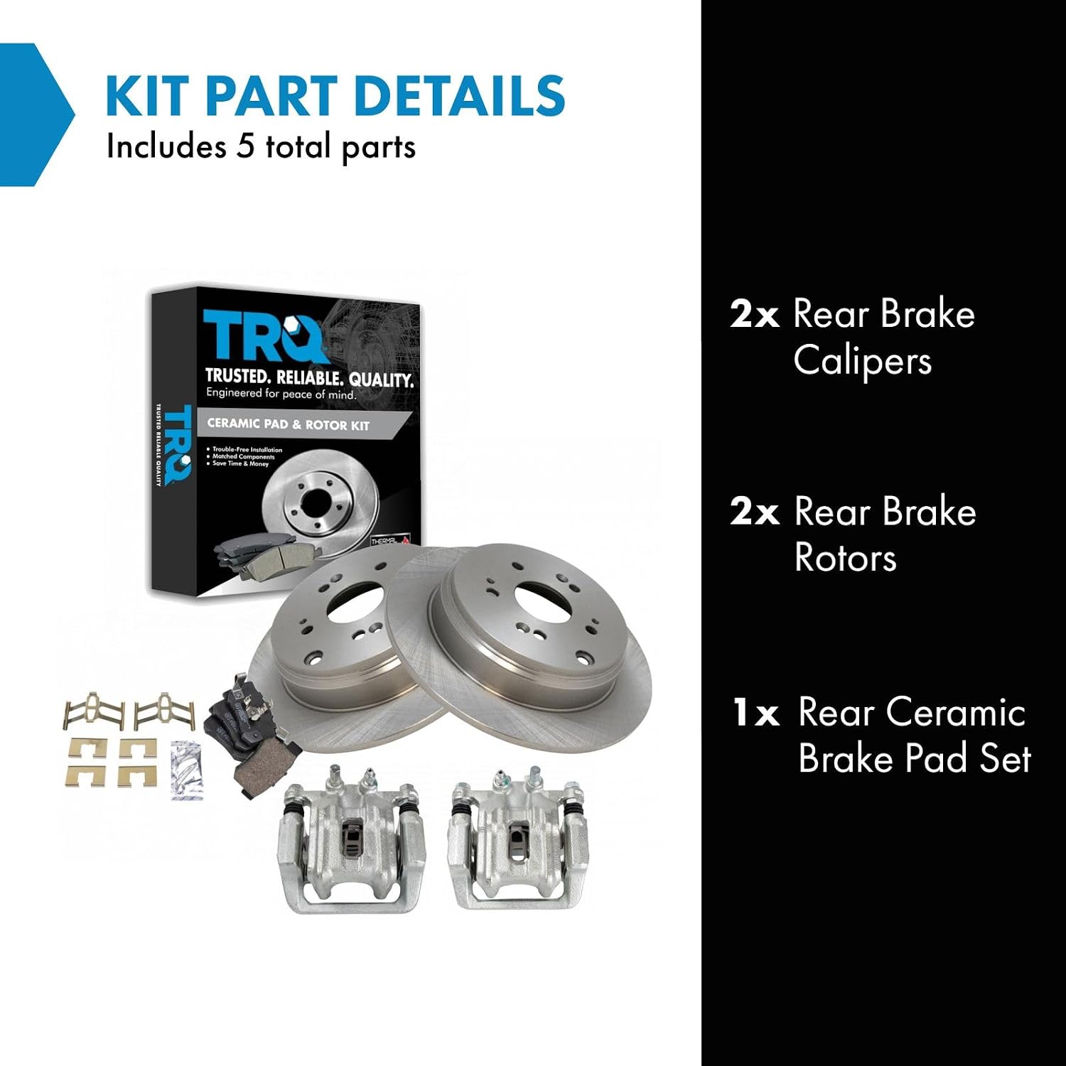 TRQ Rear Brake Pad and Rotor Set Ceramic Rotors Calipers Compatible with 2005-2006 Honda CR-V