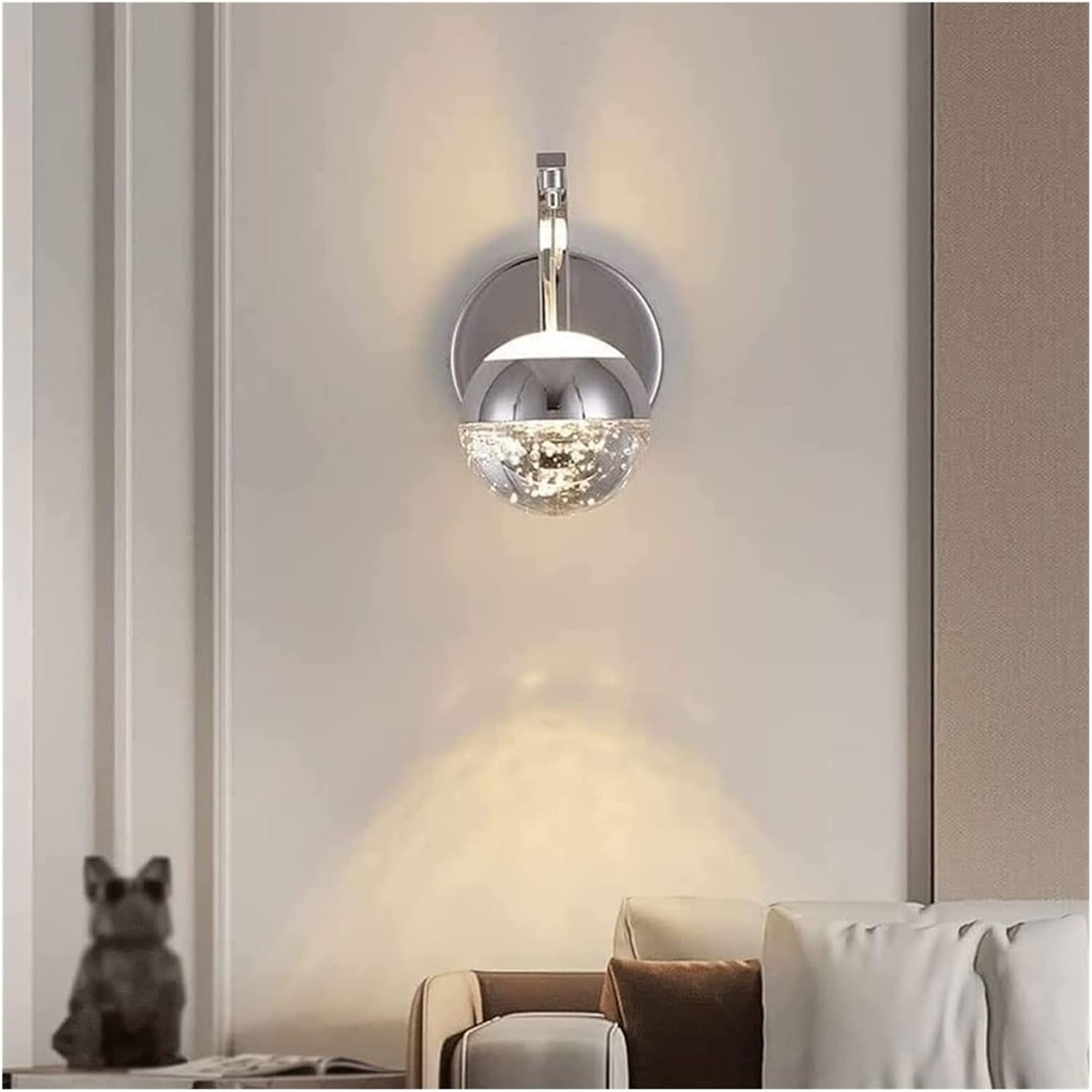 Modern Crystal Wall Sconces, Warm Light Lamp, Gold Metal Spherical Lights Fixtures, Bathroom Vanity Lighting for Bedroom Bedside Hallway Living Room