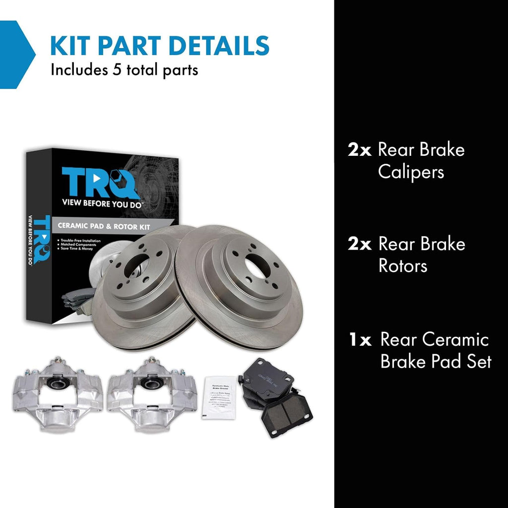 TRQ Rear Brake Pad and Rotor Set Ceramic Rotors Calipers Compatible with 2006-2007 Subaru Impreza