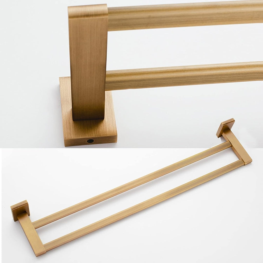 Towel Rails Wall Mounted Double Towel Shelf Holder Bathroom Kitchen Towel Storage Rack Towel Bar Copper Brushed Gold Finish Towel Rod/60Cm Towel Racks