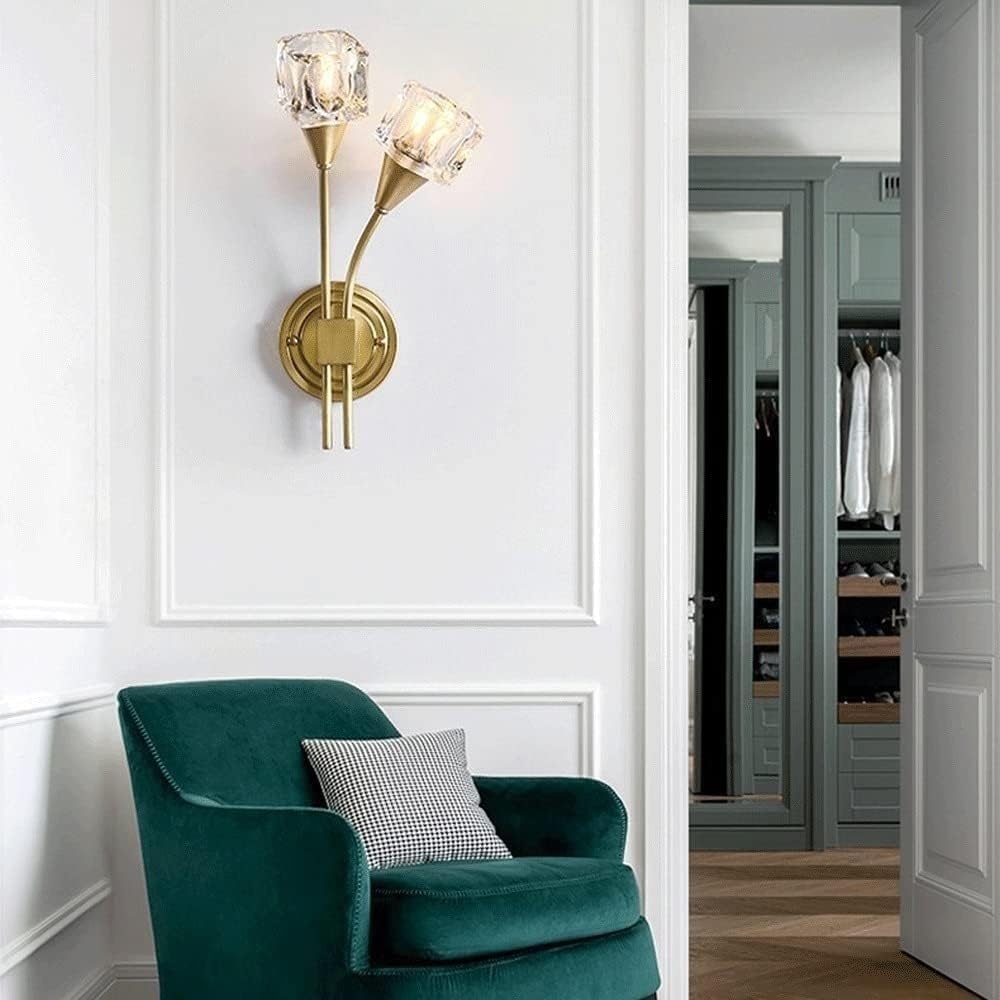 Bedside Wall Sconces, Classic Brushed Copper Wall Light, Double Head Hardwired Bathroom Vanity Lighting Fixture, Gold Decor Wall Lamp for Bedroom Living Room Hallway Kitchen