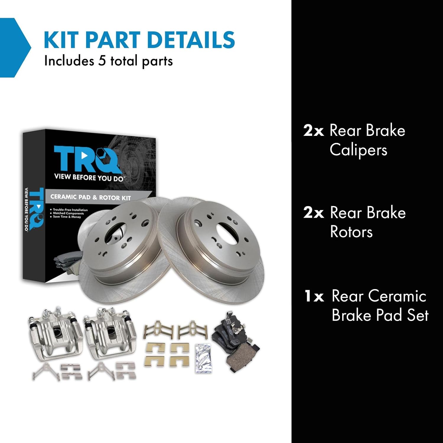 TRQ Rear Brake Pad and Rotor Set Ceramic Solid Rotors Calipers Compatible with 2010-2012 Acura RDX 2007-2011 Honda CR-V