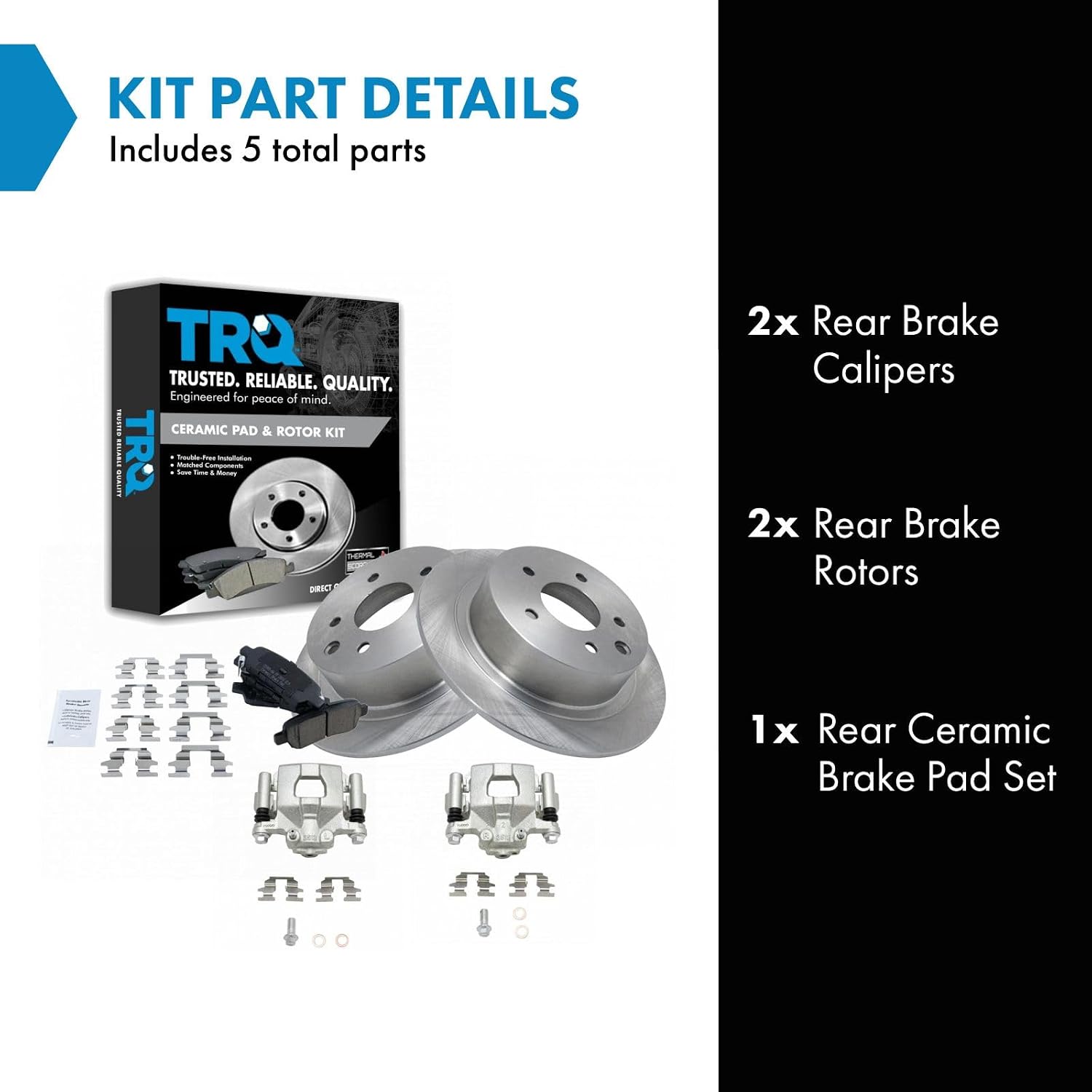 TRQ Rear Brake Pad and Rotor Set Ceramic Rotors Calipers Compatible with 2002-2022 Nissan Altima 2004-2006 Maxima