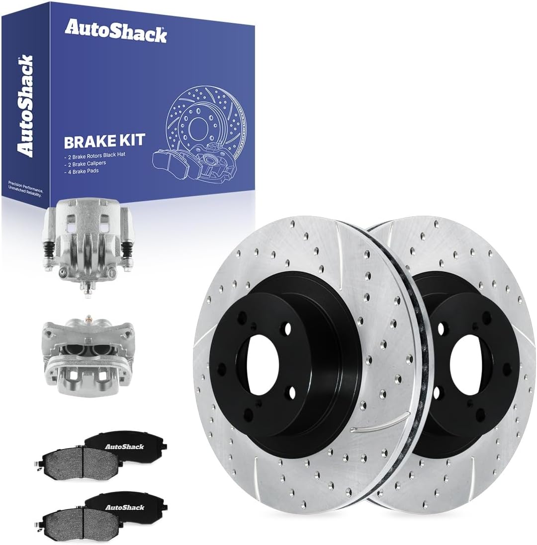 AutoShack Front Brake Rotors, Ceramic Pads & Calipers for Subaru, Forester 2011-2018 Impreza 2010-2014, AWD H4 2.5L - E-Coated Drilled & Slotted - ShadowGuard - 11.55' (293.4 mm), 5-Lug