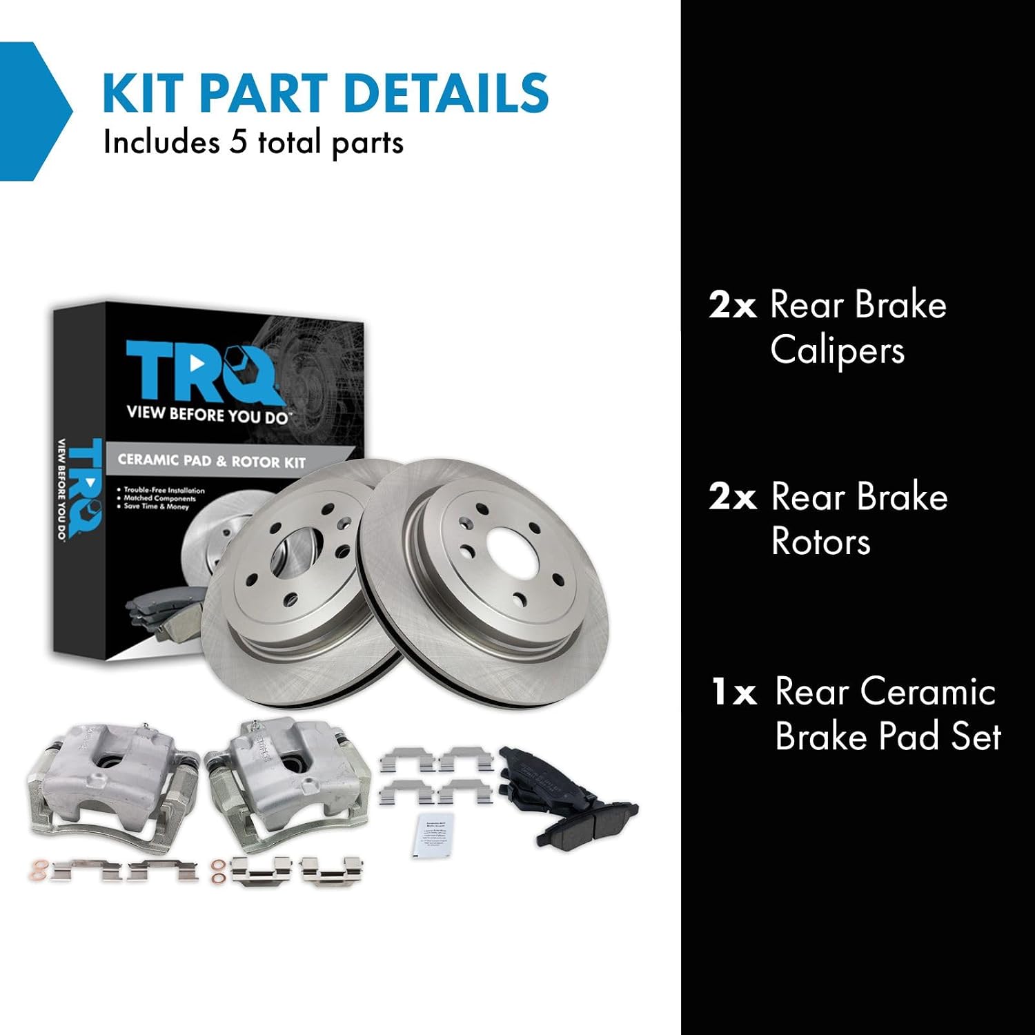 TRQ Rear Brake Pad and Rotor Set Ceramic Vented Rotors Calipers Compatible with 2010-2015 Chevrolet Camaro