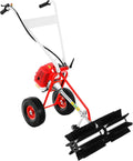 43CC 2-Stroke Gas Push Lawn Sweeper Broom, 1.7HP Gas Walk Behind Push Lawn Sweeper Handheld Walk Behind Snow Sweeper Broom Portable Driveway Turf Grass Cleaning Tool for Garden Yard Sidewalk