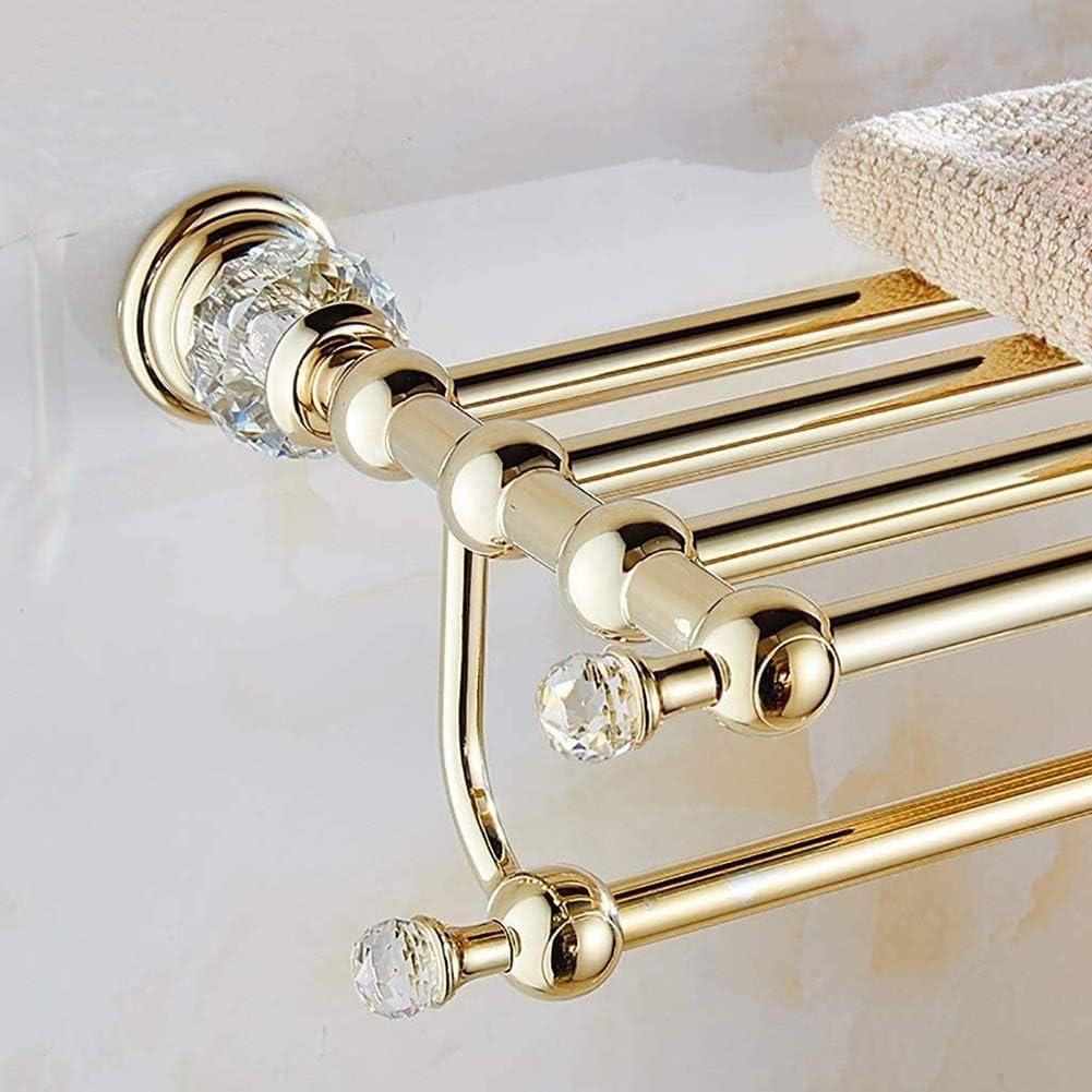 ZWJ-Towel Rack Europe of Double Crystal Towel Rack, Wall Shelf Bathroom with A Single Towel Rail, Round Base and Mount The Gold Rust Bath Towel Rack Bar Holder (Size : 50cm)