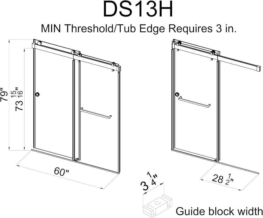 3/8'(10mm) 56-60' W x 79' H Shower Doors Frosted Glass Soft Closing Double Sliding Frameless Hidden Pull Handle and Towel Bar Handle Stainless Steel Hardware (Brushed Gold)