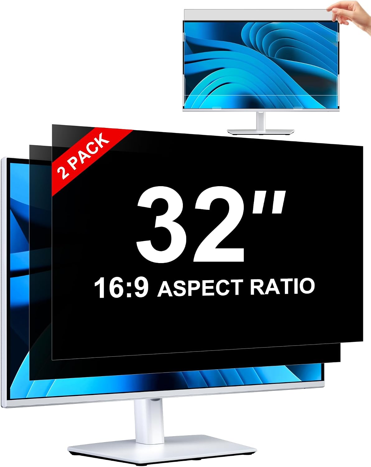 [2-Pack] Privacy Screen For Computer Monitor, 32-Inch 16:9 Aspect Ratio; Anti Spy/Bule Light/Glare And Eye Protection, 2 Install Ways Removable For Office, Airport, Cafe And Other Public Area; Diagonal 32 Inches, Width 27.89 Inches, Height 15.69 Inches