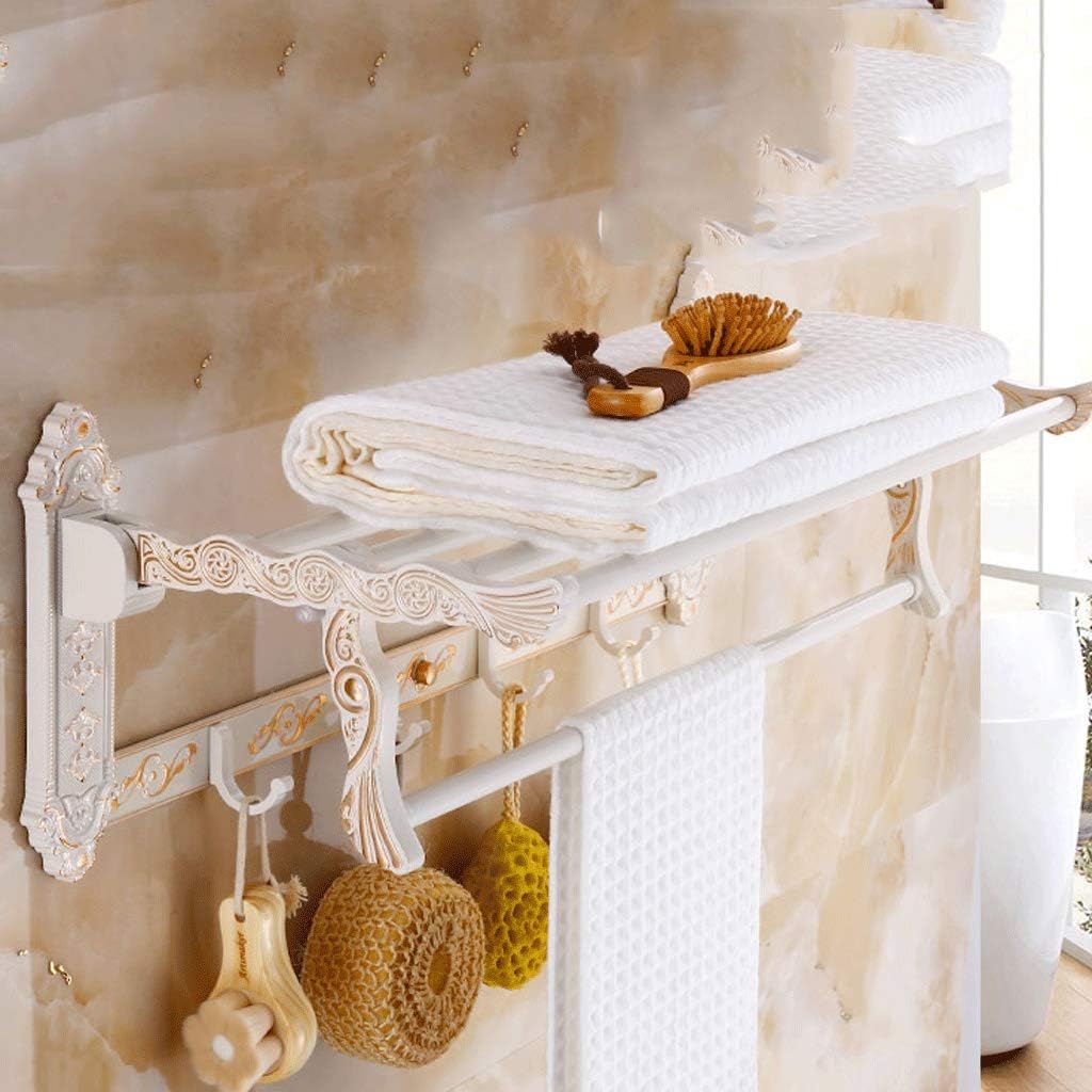 Bath Towel Rack Bathroom Shelves,Foldable Wall Mounted Double Towel Holder with Towel Bar