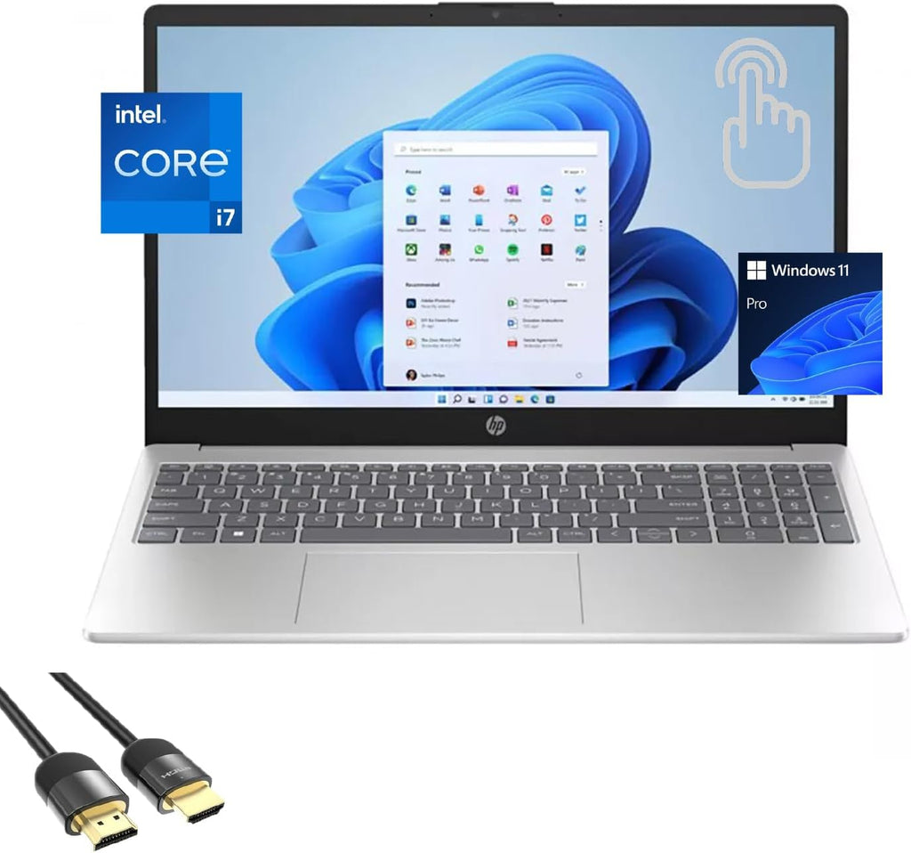 HP 15 Laptop, 15.6' FHD Touchscreen Display, 13th Gen 10-Cores i7-1355U (Up to 5.0GHz), 32GB RAM, 1TB PCIe 4.0, WiFi 6, Webcam, Keypad, USB-C, BT, HDMI, Long Battery Life, PDG HDMI Cable, Win 11 Pro