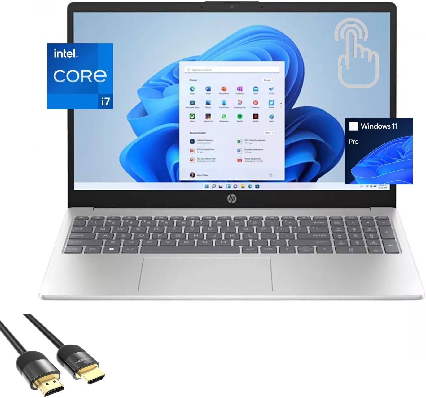 HP 15 Laptop, 15.6' FHD Touchscreen Display, 13th Gen 10-Cores i7-1355U (Up to 5.0GHz), 32GB RAM, 1TB PCIe 4.0, WiFi 6, Webcam, Keypad, USB-C, BT, HDMI, Long Battery Life, PDG HDMI Cable, Win 11 Pro