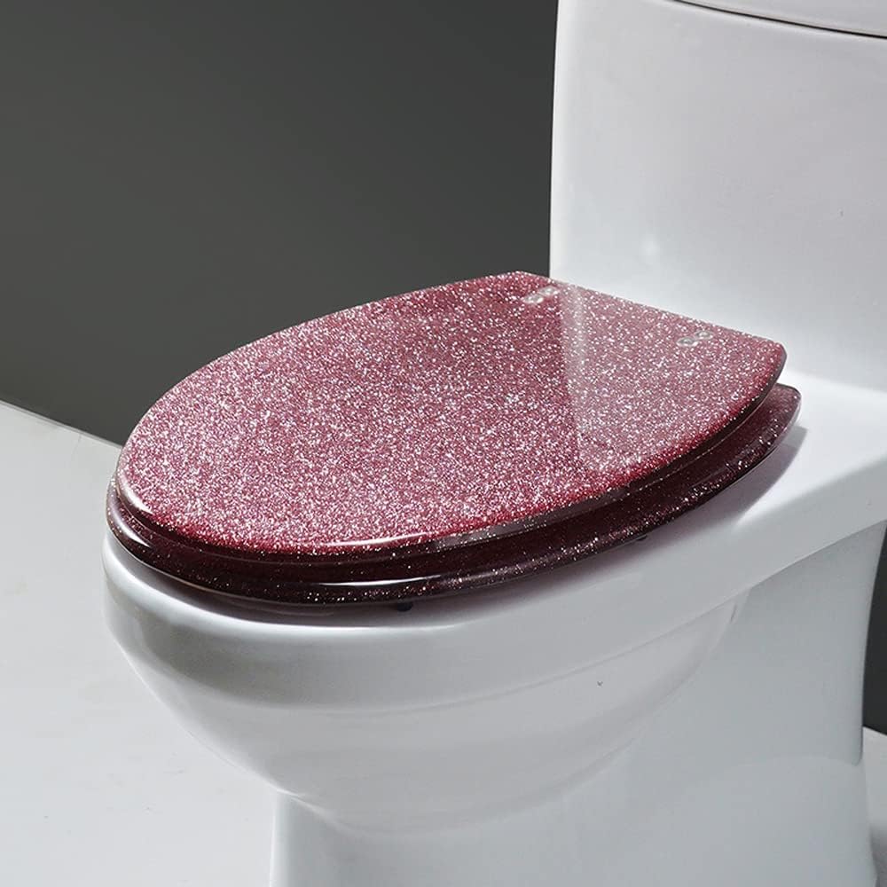 Toilet seat Soft Close Toilet seat Resin Glitter Toilet Seat, Sparkle Toilet Seat Cover Round Oval, Easy Installation and Cleaning, Soft Close Toilet Seat,Silver，Pink