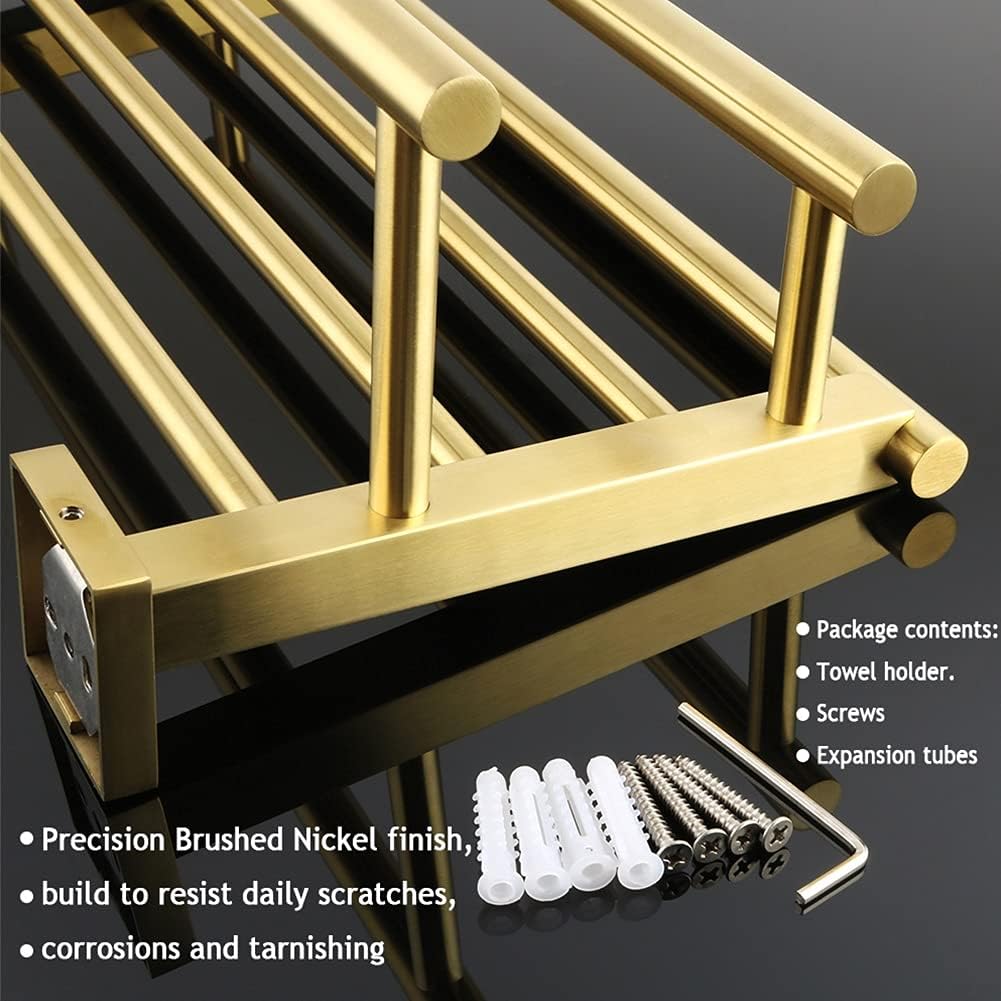 Towel Rack Double Towel Holder with 2 Bars Bathroom Shelf, Brushed 304 Stainless Steel Bathroom Towel Rack, Wall Mounted Hanger Storage Towel Shelf