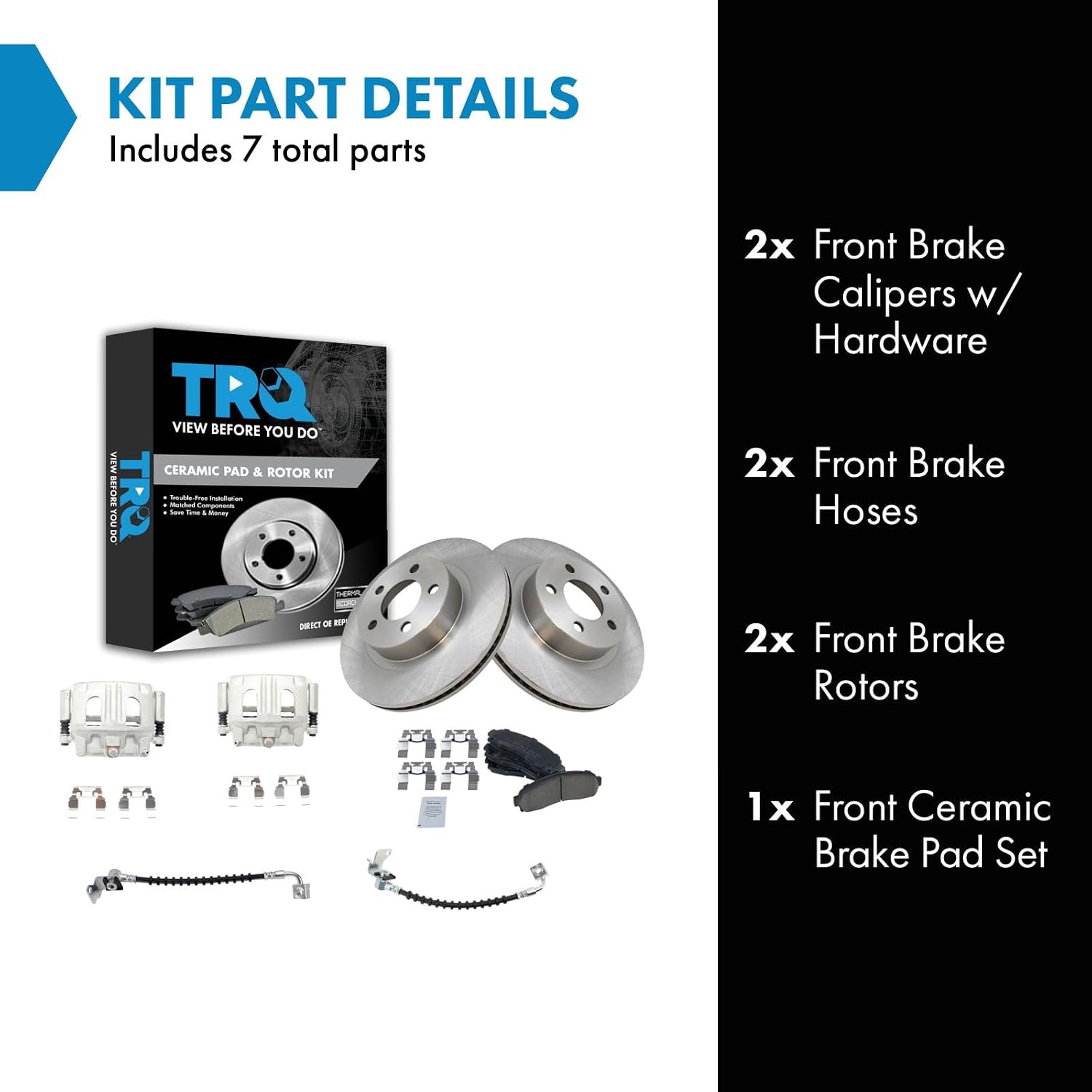 TRQ Front Brake Pad and Rotor Set Ceramic Rotors Calipers Hoses Compatible with 2001-2002 Ford Explorer Sport Explorer Sport Trac 2003-2011 Ranger 2003-2009 Mazda B4000