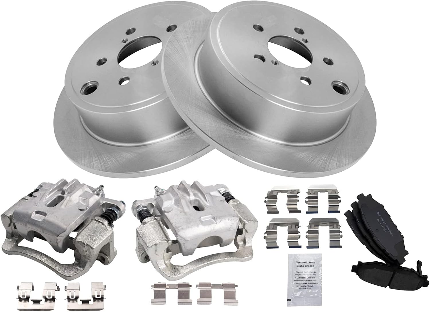 TRQ Rear Brake Pad and Rotor Set Ceramic Solid Rotors Calipers Compatible with 2012-2013 Subaru Impreza
